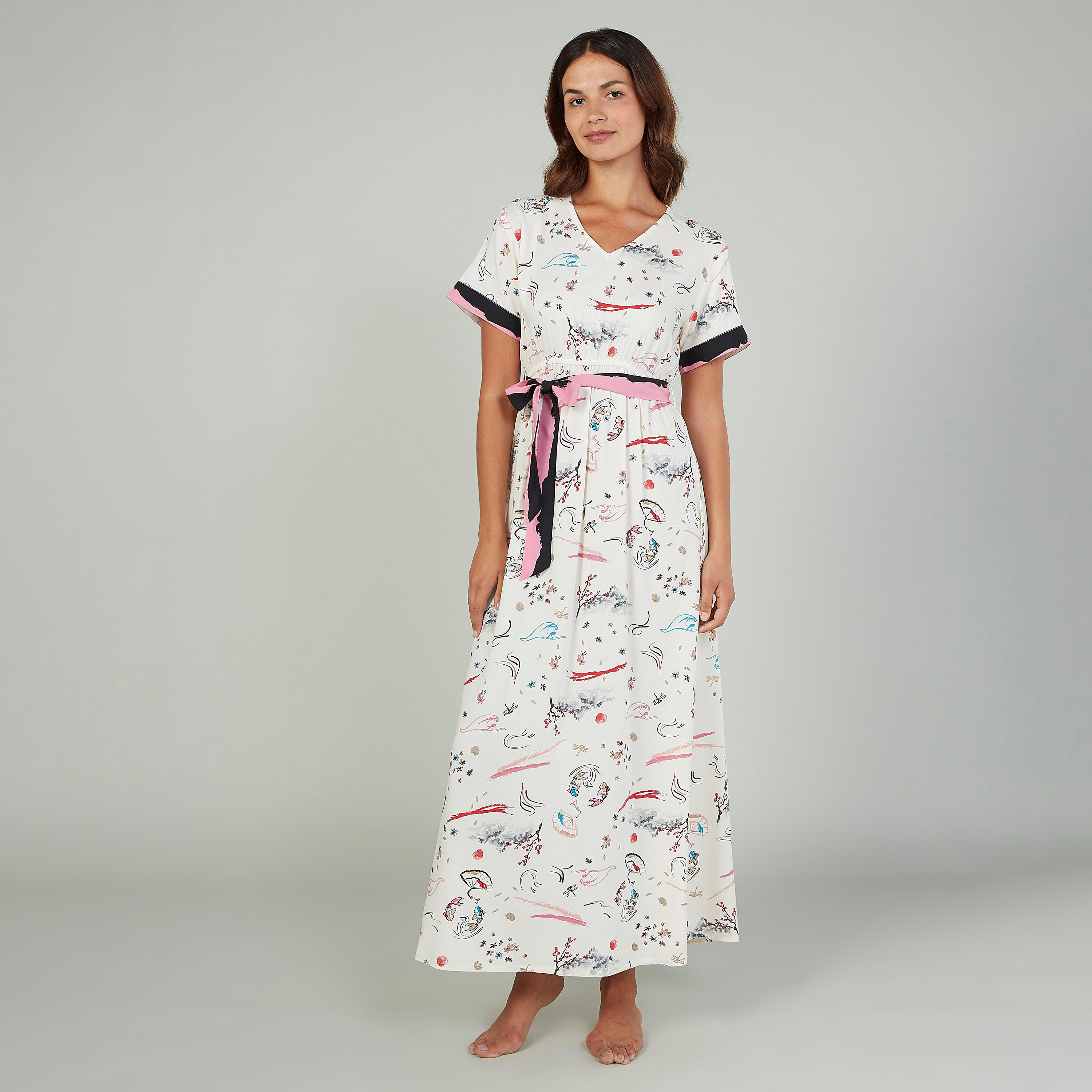 قميص نوم بأكمام قصيرة وأربطة وطبعات-women-clothing-nightwear-nighties-image-1