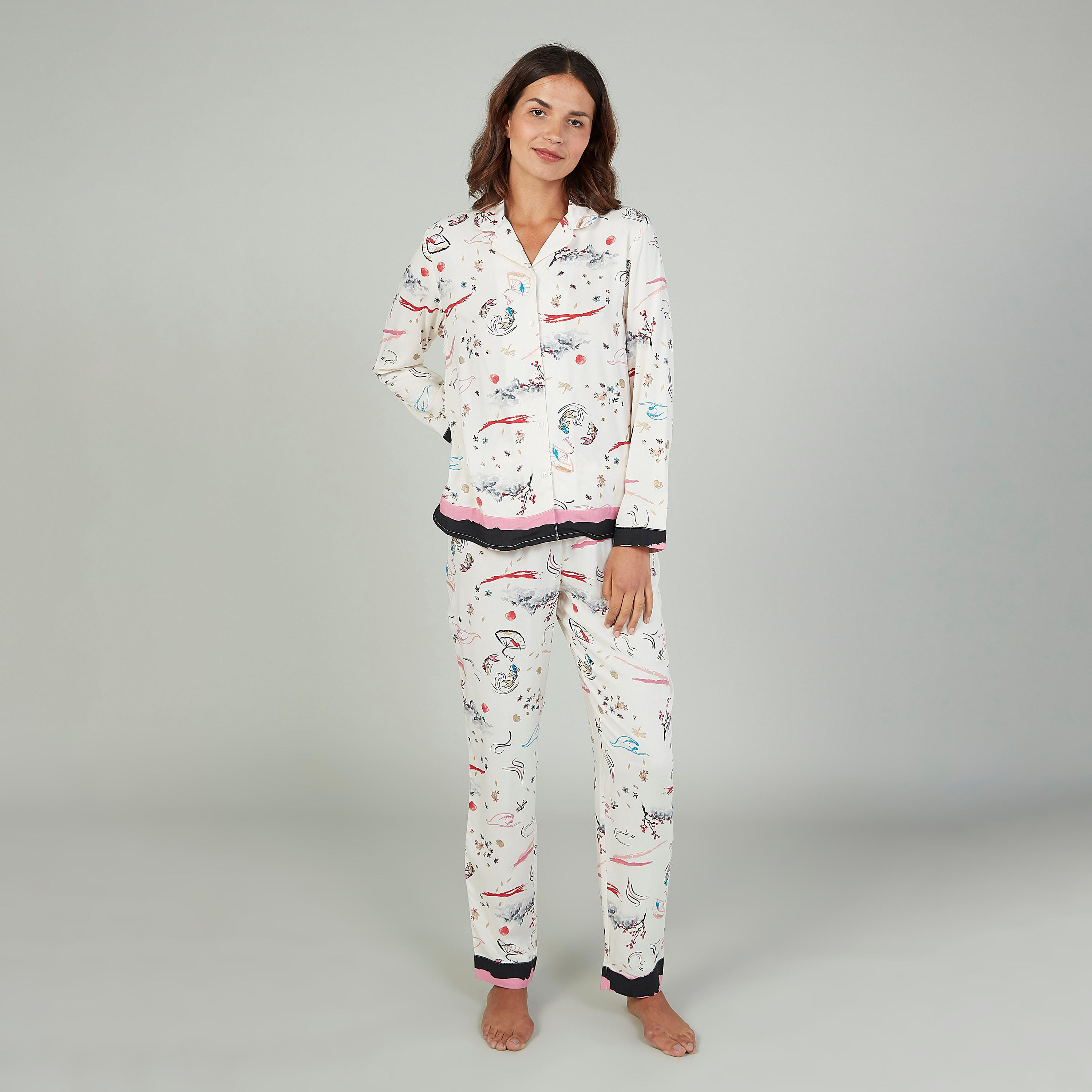 Printed Long Sleeves Shirt and Full Length Pyjama Set-women-clothing-nightwear-pyjamas-longsets-image-1
