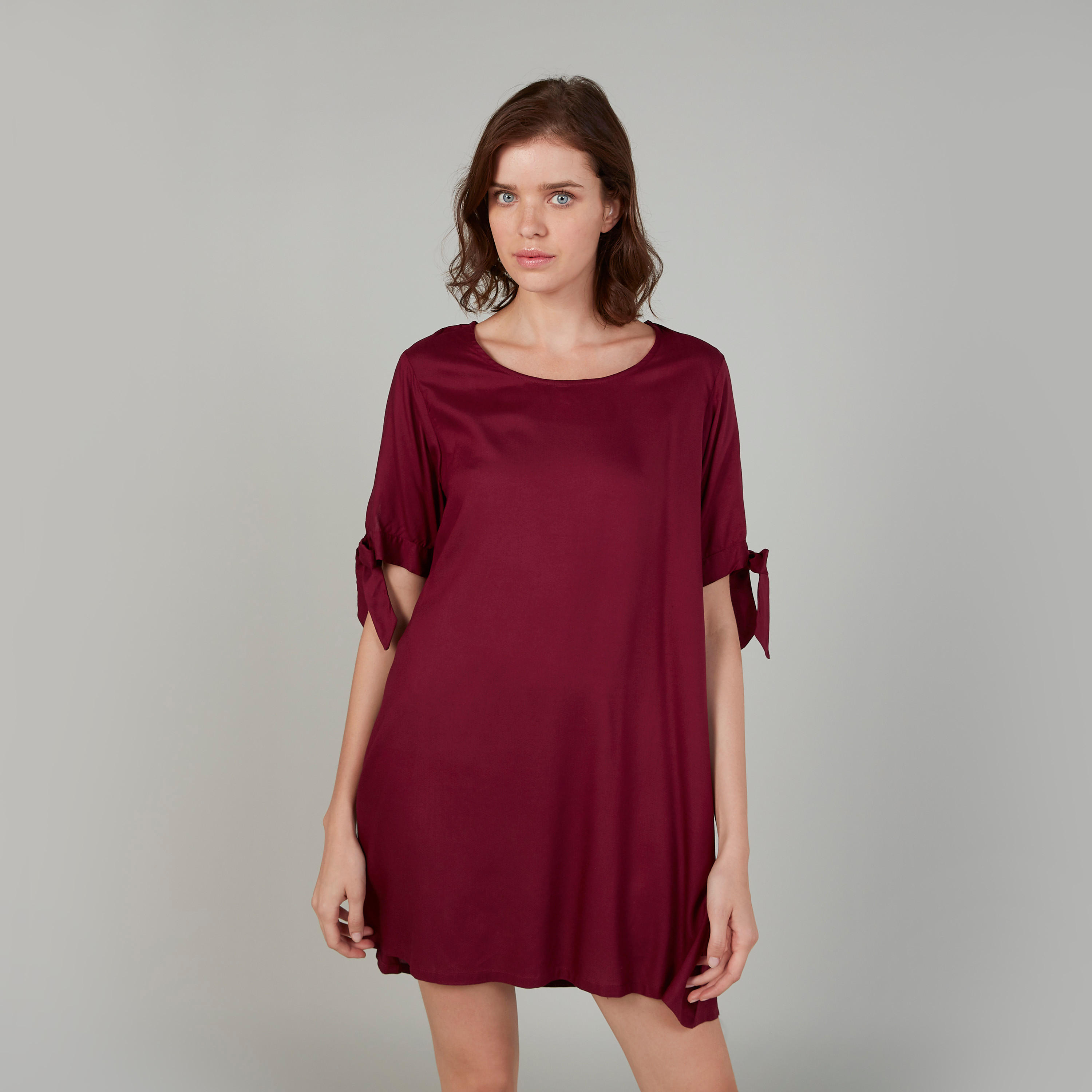 قميص نوم بألوان متعددة بياقة مستديرة وأكمام 3/4 - طقم من قطعتين-women-clothing-nightwear-nighties-image-1