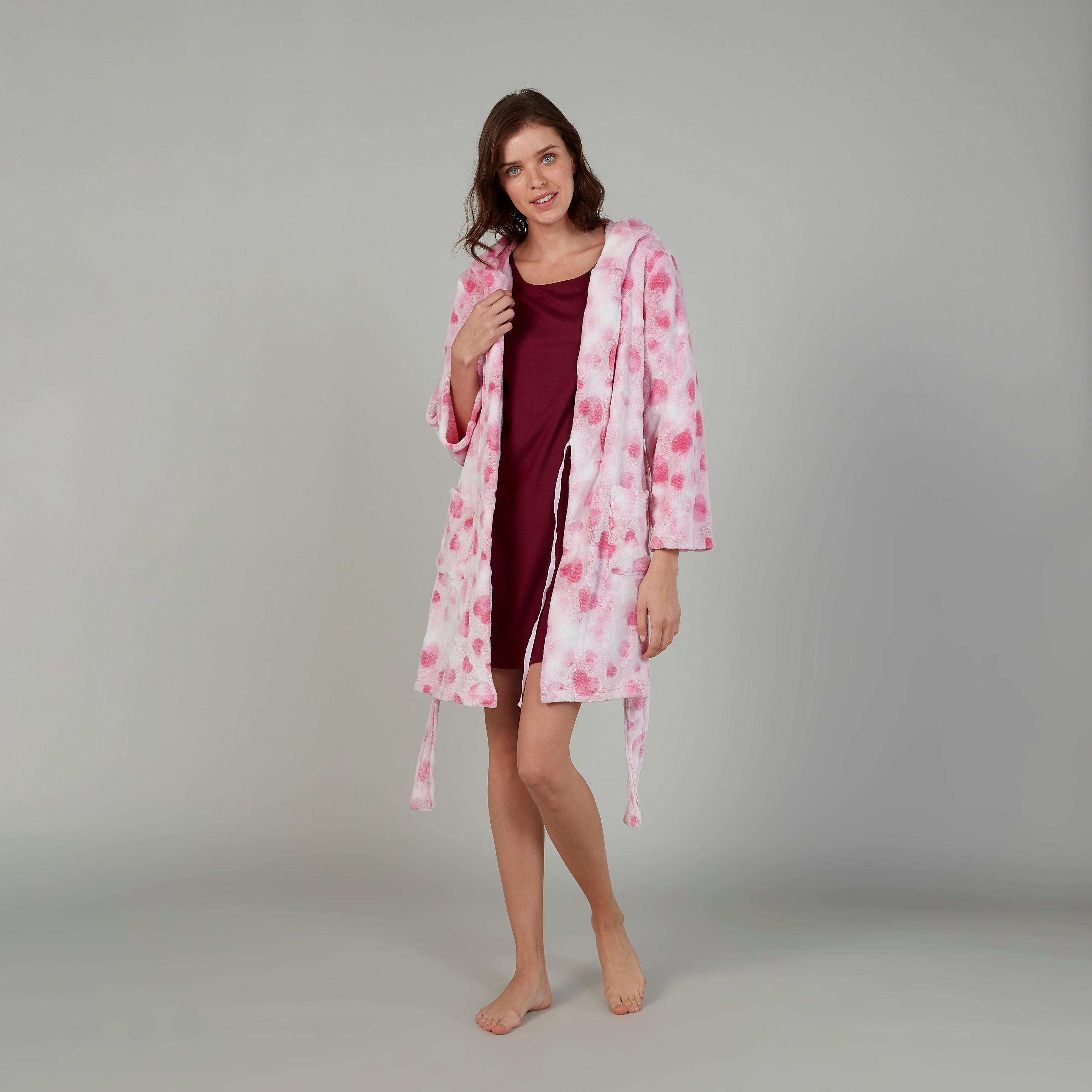 قميص نوم بألوان متعددة بياقة مستديرة وأكمام 3/4 - طقم من قطعتين-women-clothing-nightwear-nighties-image-3