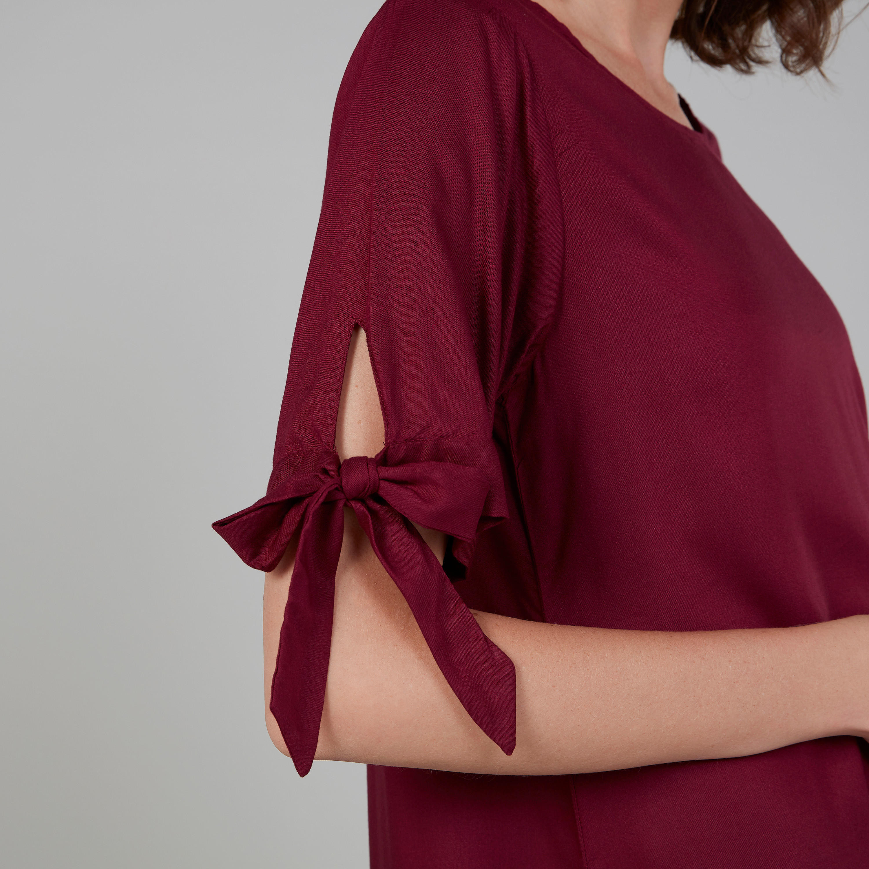 قميص نوم بألوان متعددة بياقة مستديرة وأكمام 3/4 - طقم من قطعتين-women-clothing-nightwear-nighties-image-4