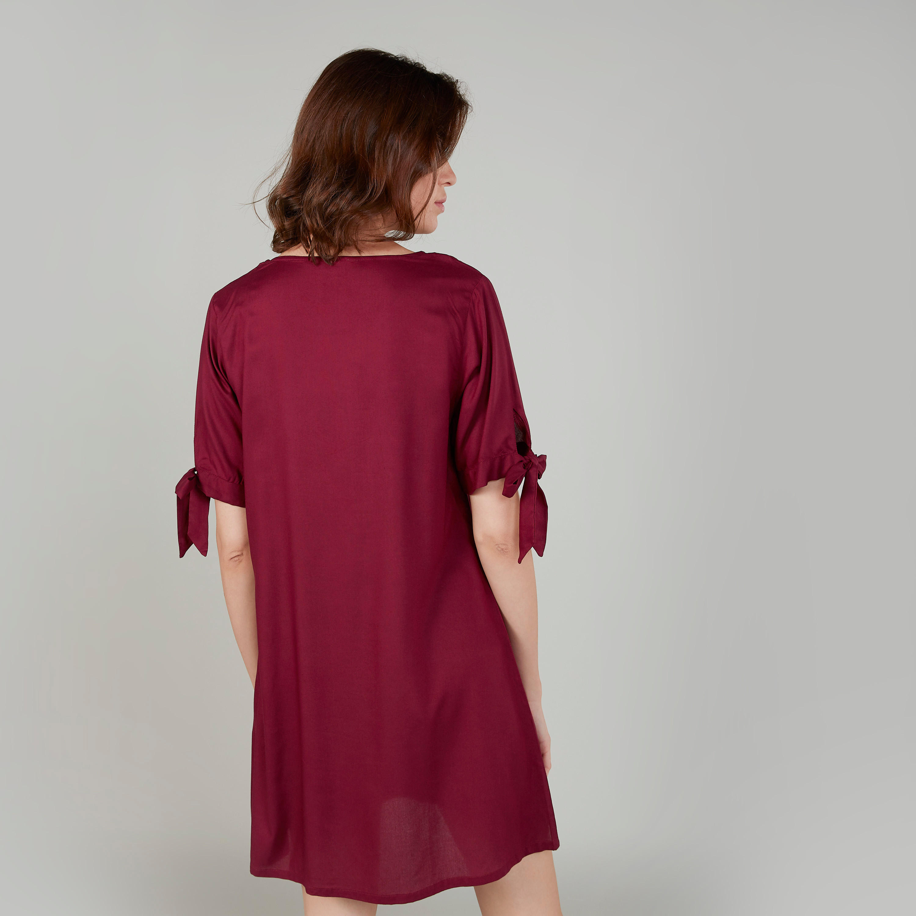 قميص نوم بألوان متعددة بياقة مستديرة وأكمام 3/4 - طقم من قطعتين-women-clothing-nightwear-nighties-image-5