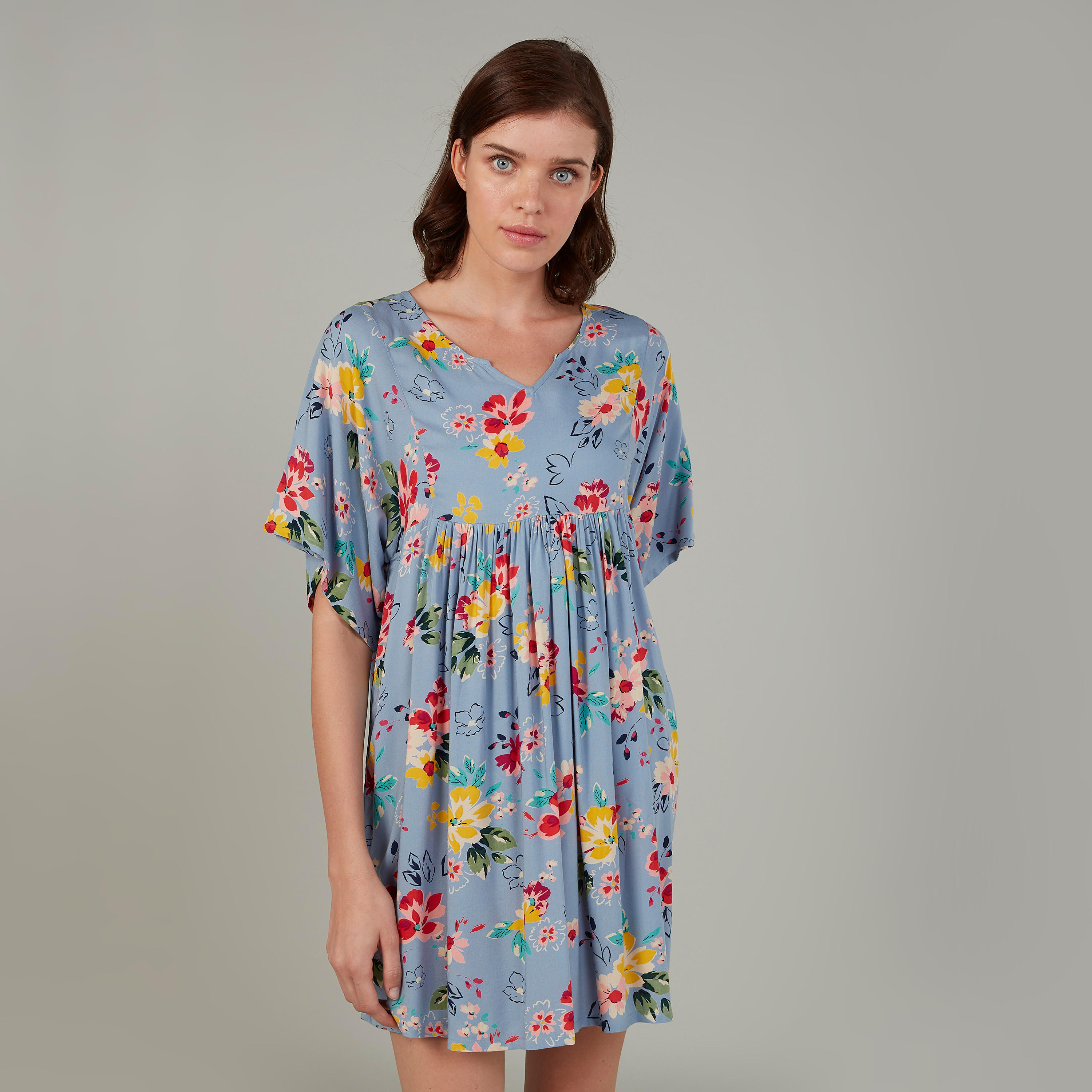 قميص نوم بياقة V وأكمام واسعة بألوان متعددة - طقم من قطعتين-women-clothing-nightwear-nighties-image-1