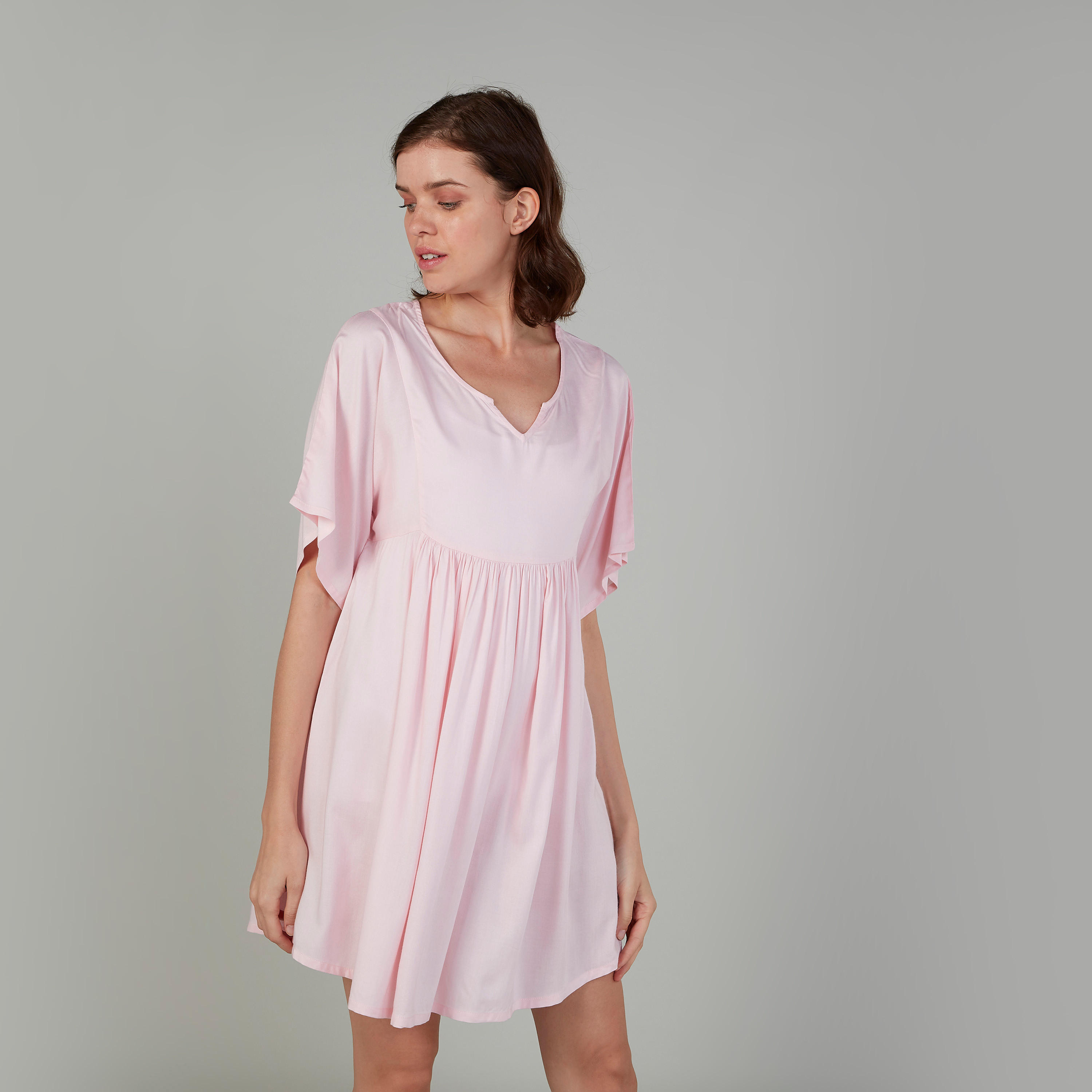 قميص نوم بياقة V وأكمام واسعة بألوان متعددة - طقم من قطعتين-women-clothing-nightwear-nighties-image-2