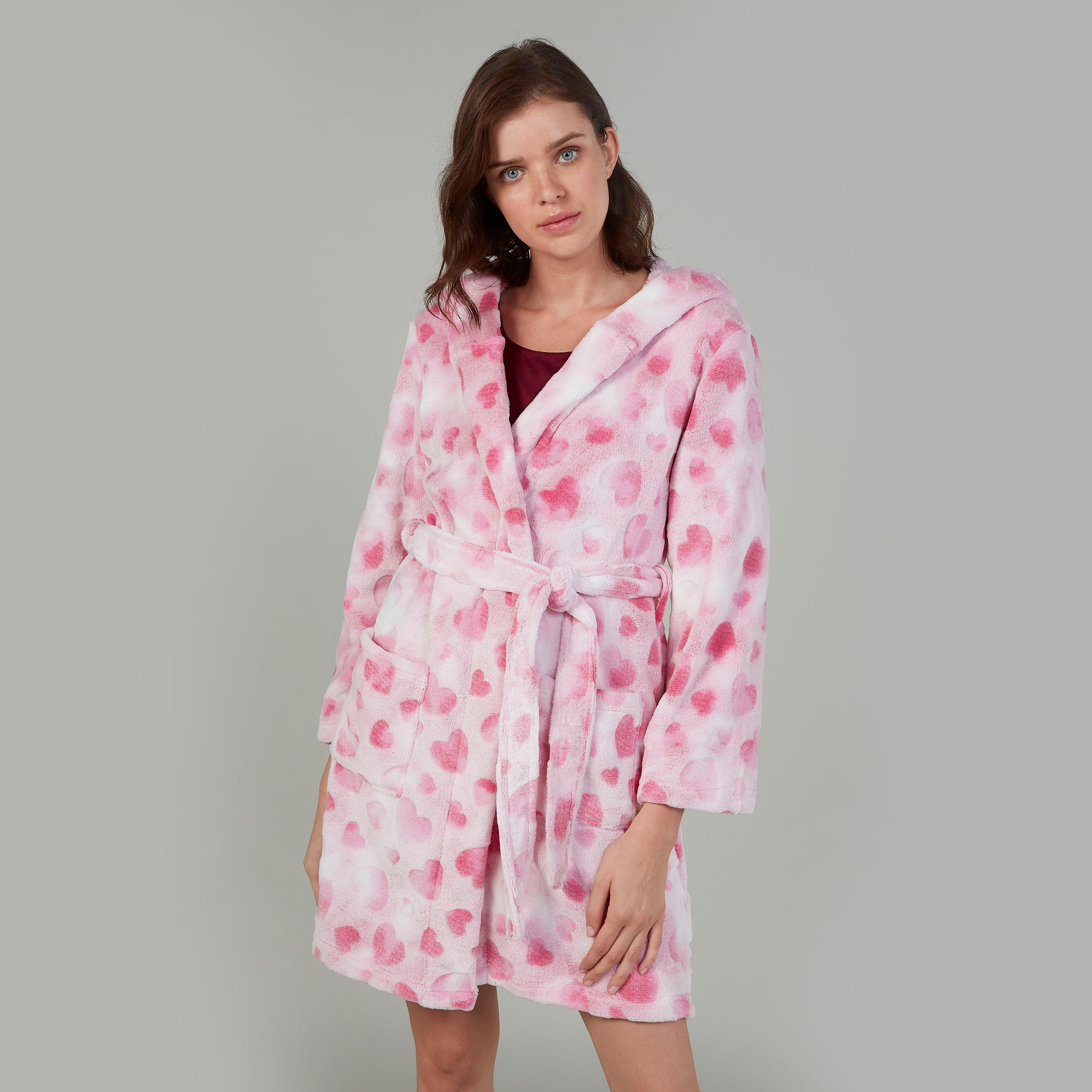 Printed Nightrobe with Long Sleeves and Pocket Detail-women-clothing-nightwear-robes-image-1