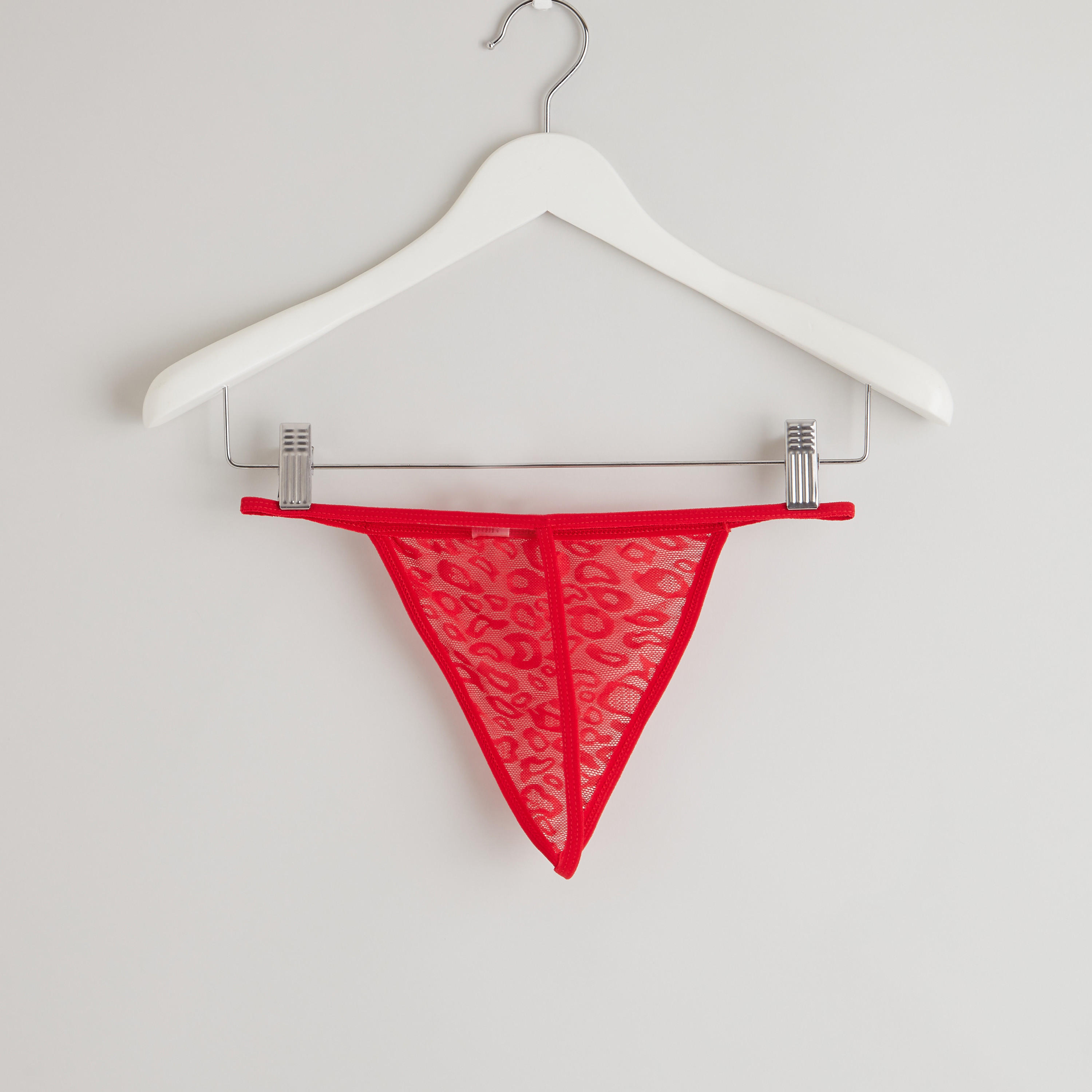 قميص نوم متوسط الطول بياقة V وتفاصيل دانتيل مع ثونج-women-clothing-nightwear-nighties-image-5
