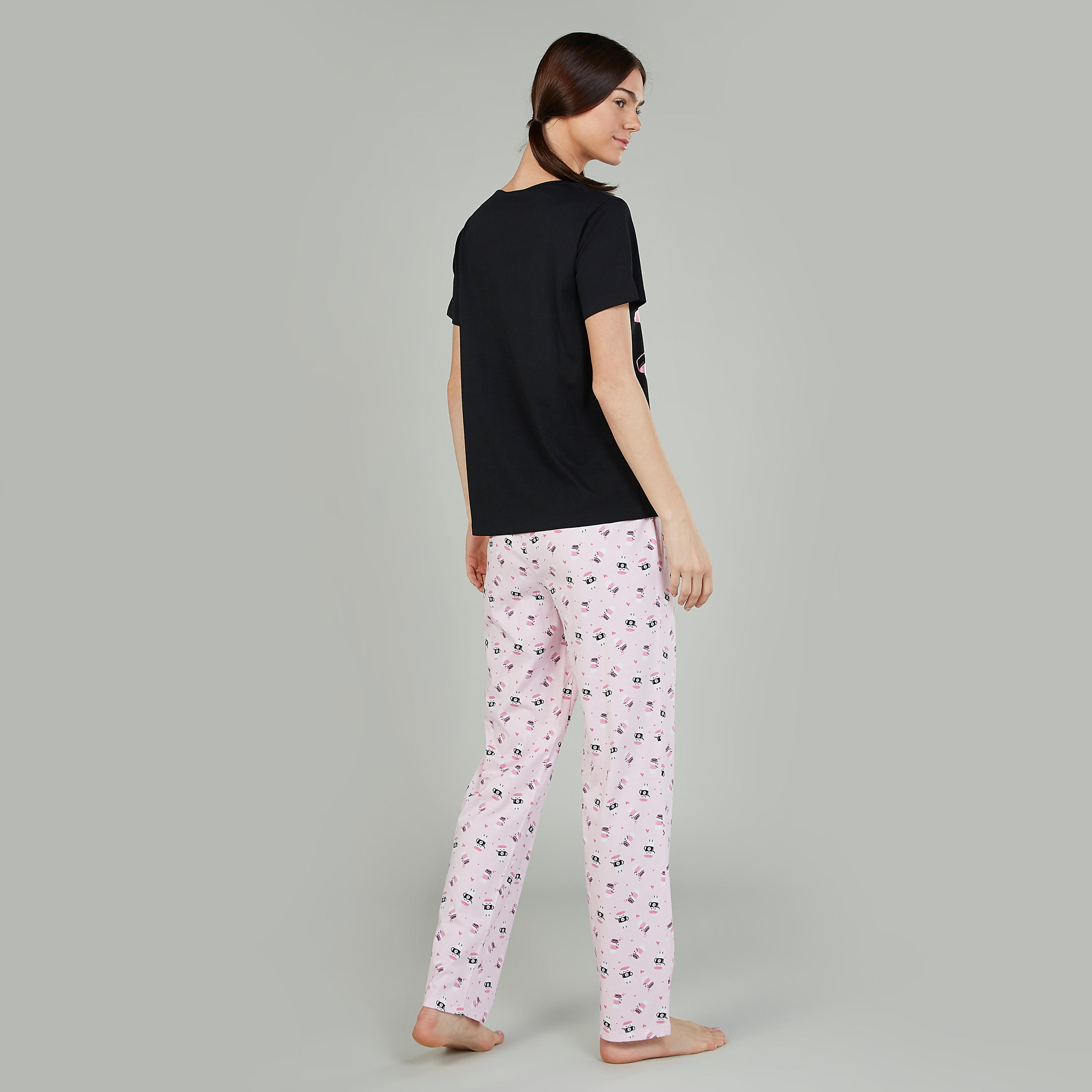طقم بنطلون بيجاما وتيشيرت بياقة مستديرة وطبعات-women-clothing-nightwear-pyjamas-longsets-image-2