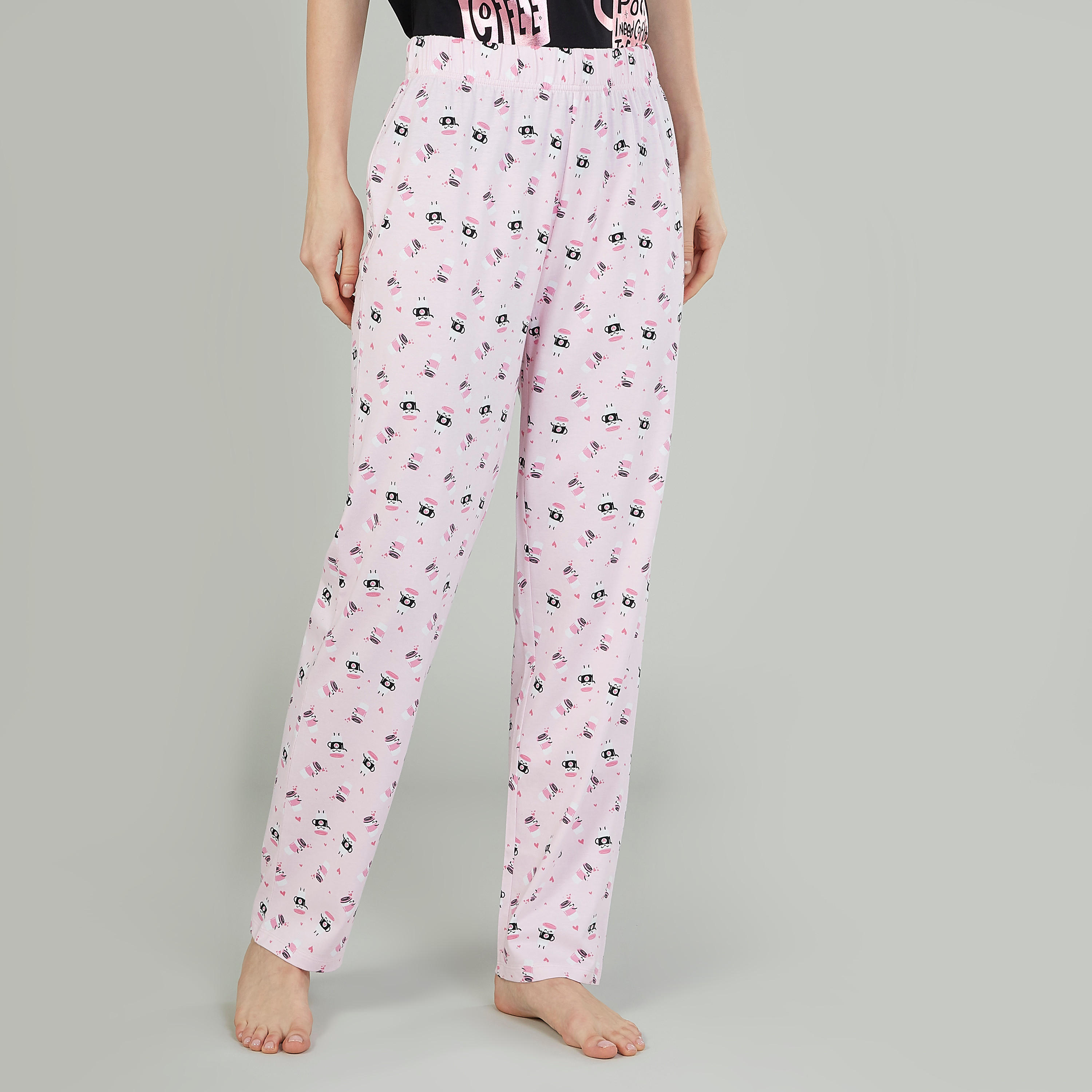 طقم بنطلون بيجاما وتيشيرت بياقة مستديرة وطبعات-women-clothing-nightwear-pyjamas-longsets-image-4