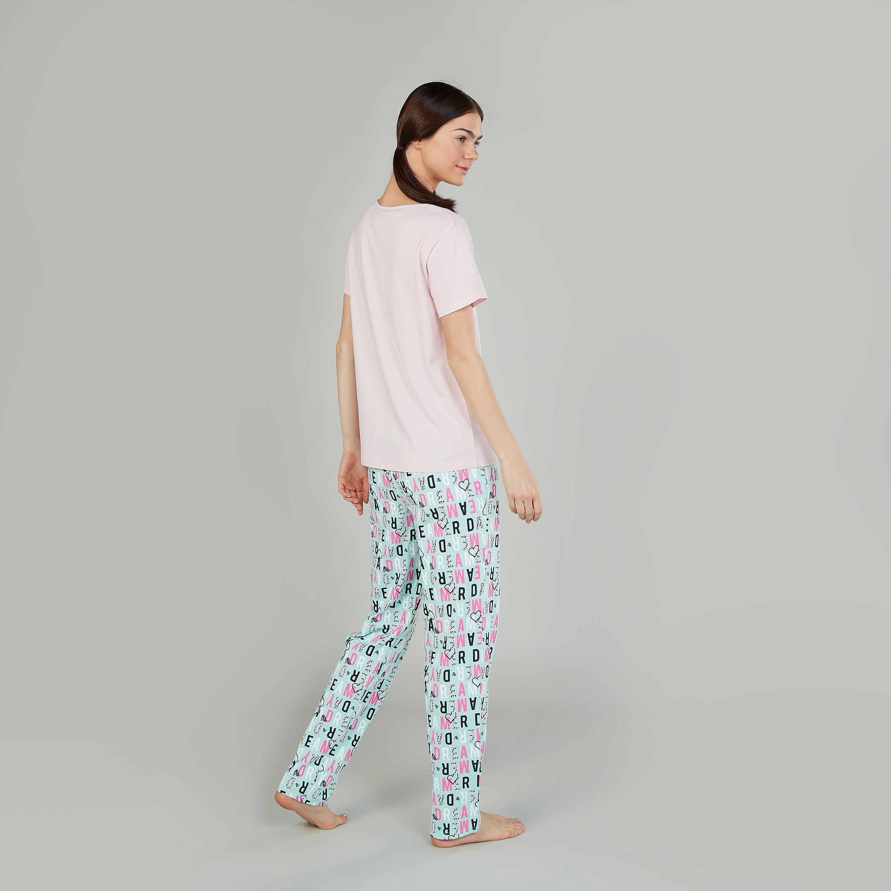 Printed Round Neck T-shirt and Full Length Pyjama Set-women-clothing-nightwear-pyjamas-longsets-image-2