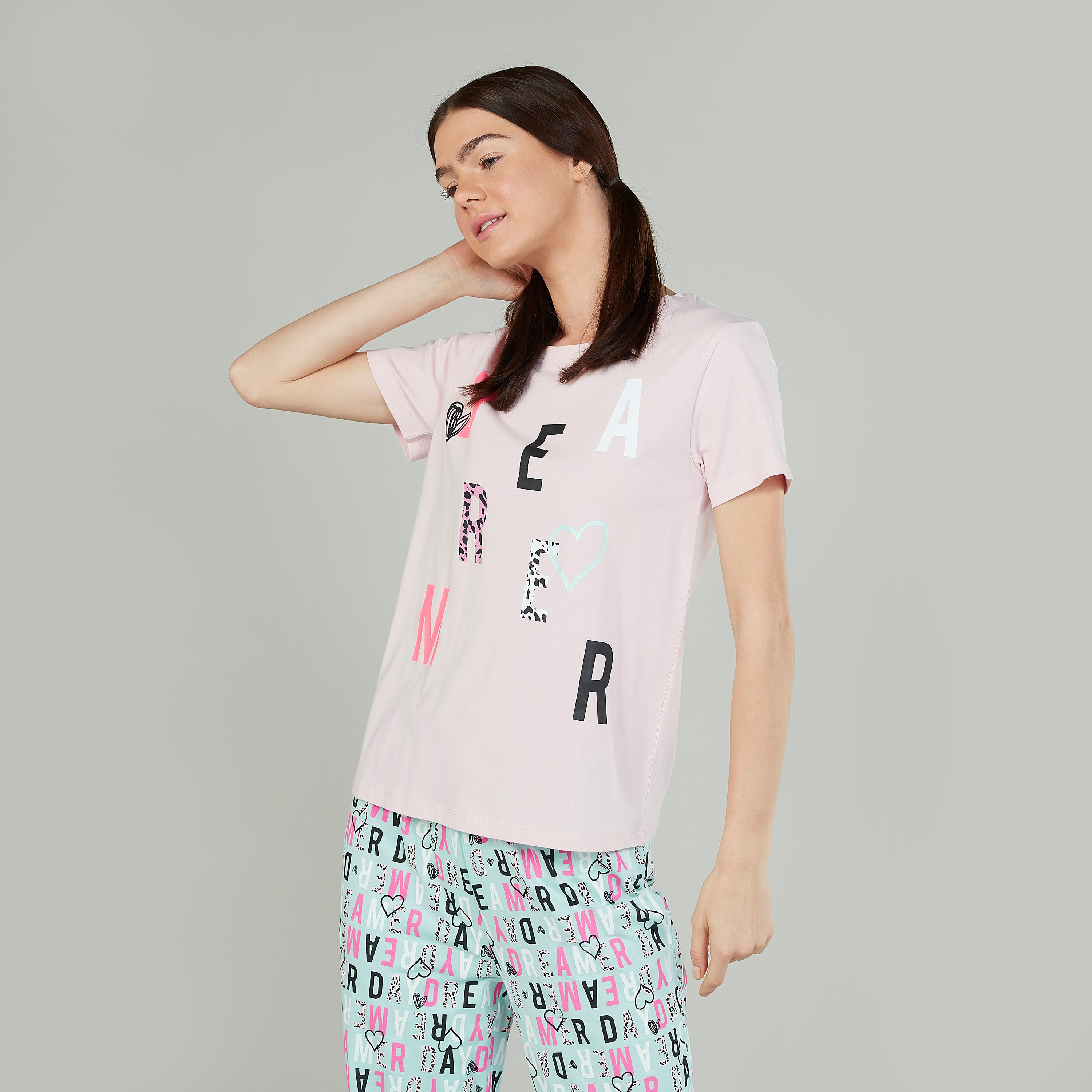 Printed Round Neck T-shirt and Full Length Pyjama Set-women-clothing-nightwear-pyjamas-longsets-image-3