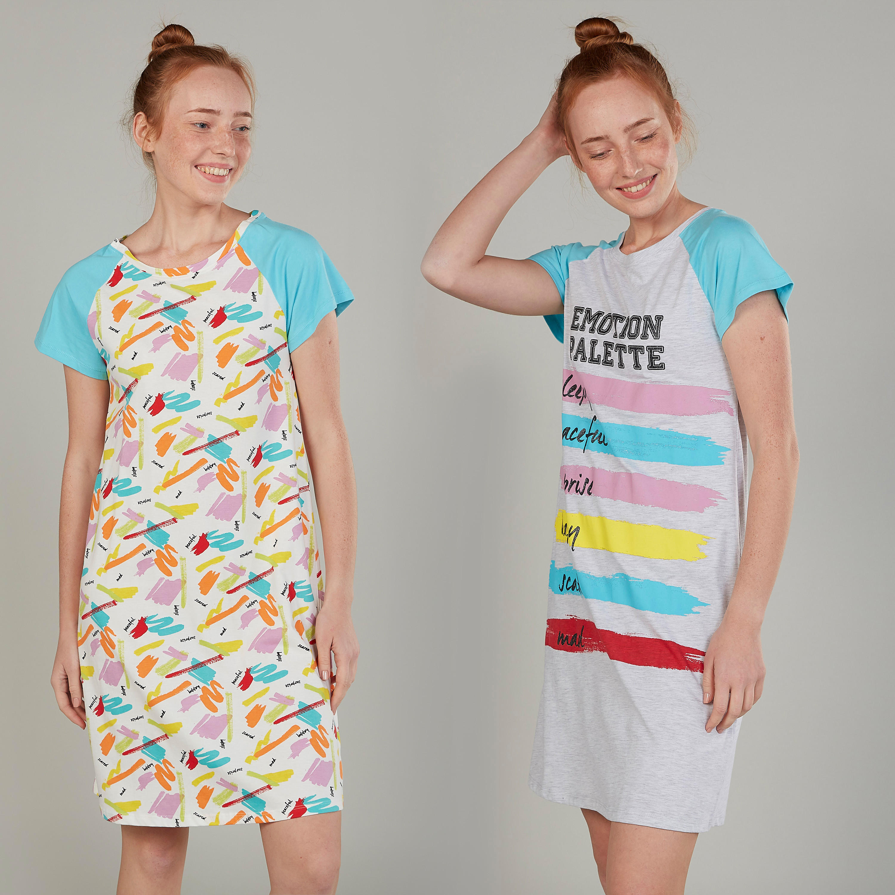 طقم قمصان نوم مستدام بطبعات وأكمام مغايرة - قطعتين-women-clothing-nightwear-nighties-image-1