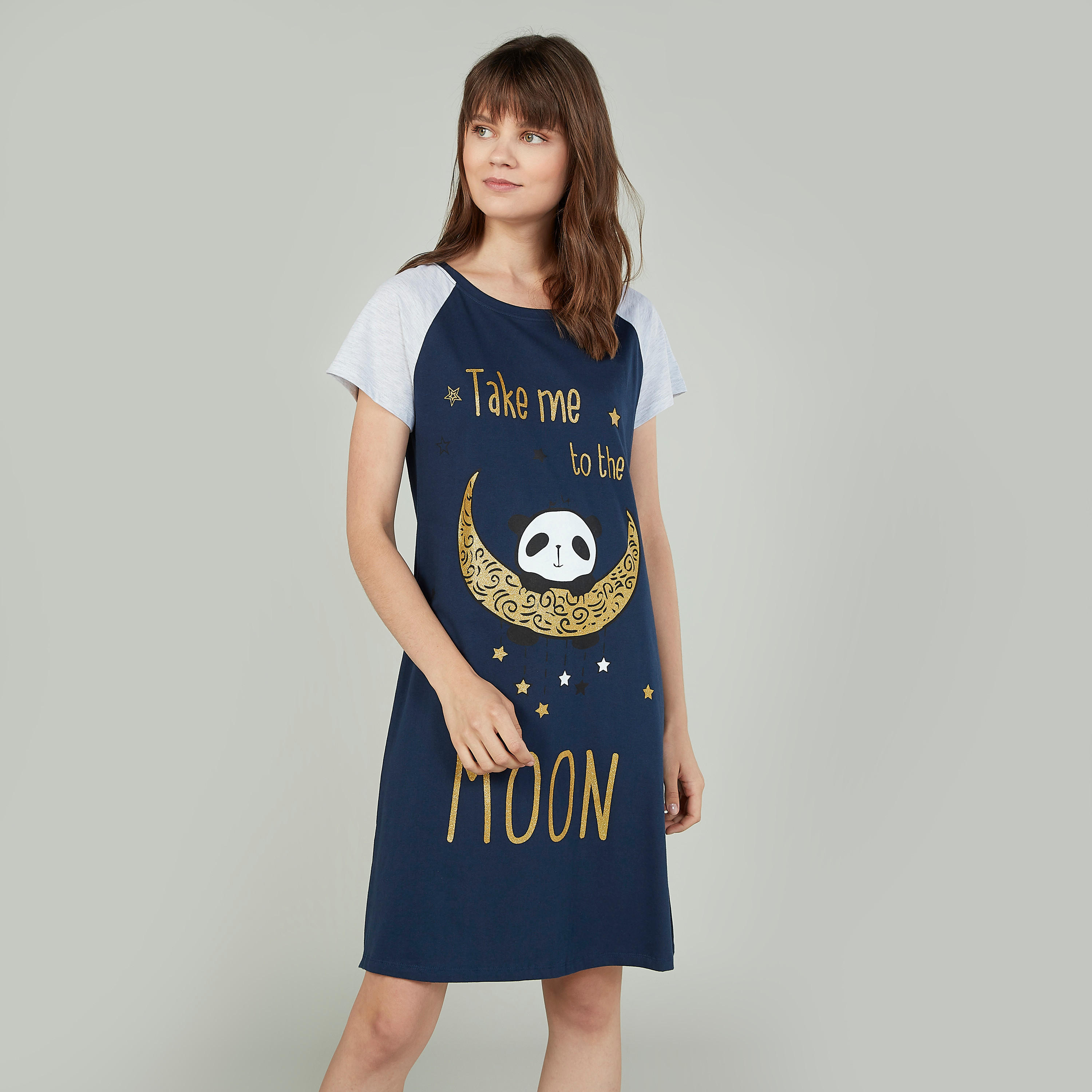 فستان نوم مستدام بأكمام مغايرة وطبعات- طقم من قطعتين-women-clothing-nightwear-nighties-image-3