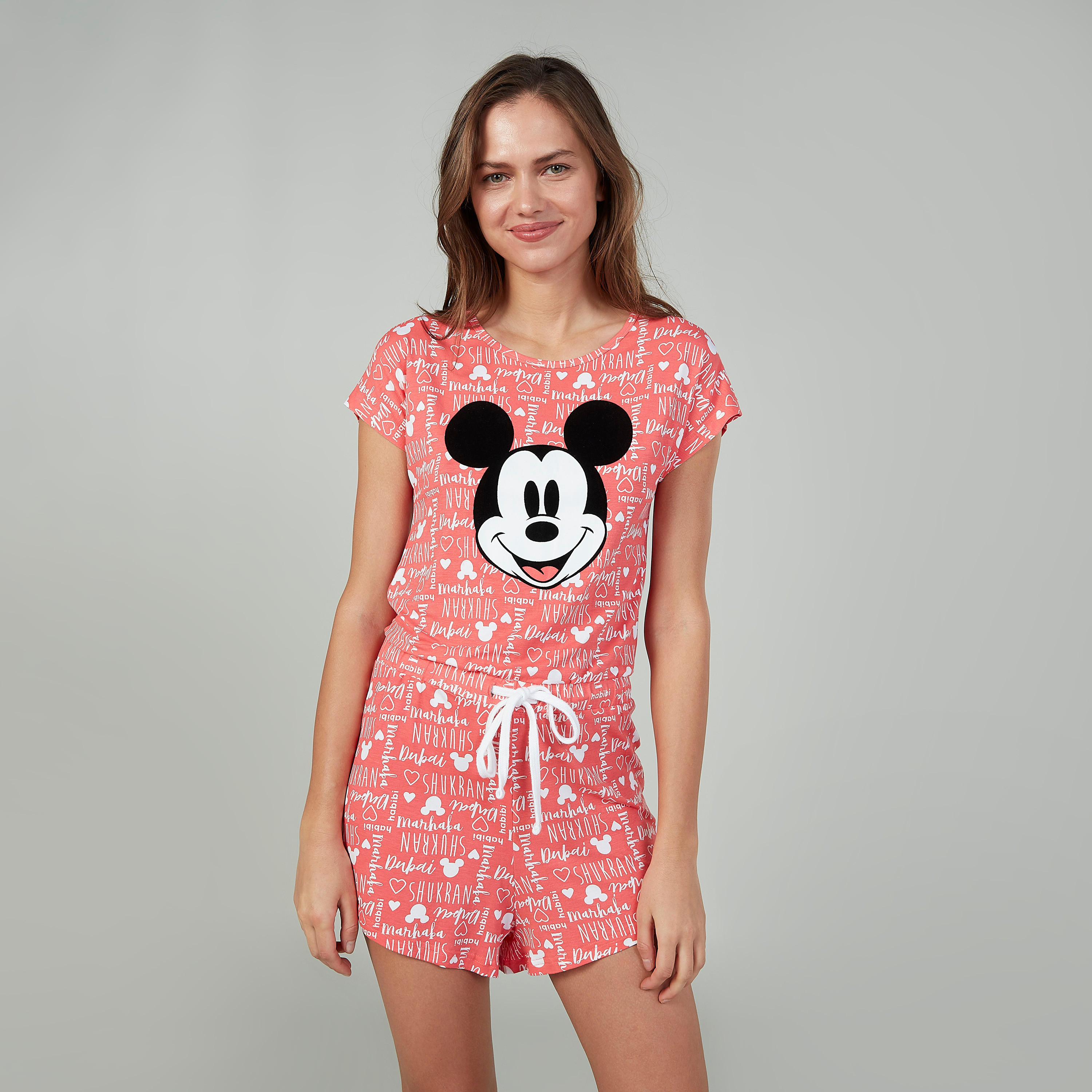 أفرول بأكمام قصيرة وياقة مستديرة وطبعات ميكي ماوس-women-clothing-nightwear-nighties-image-1