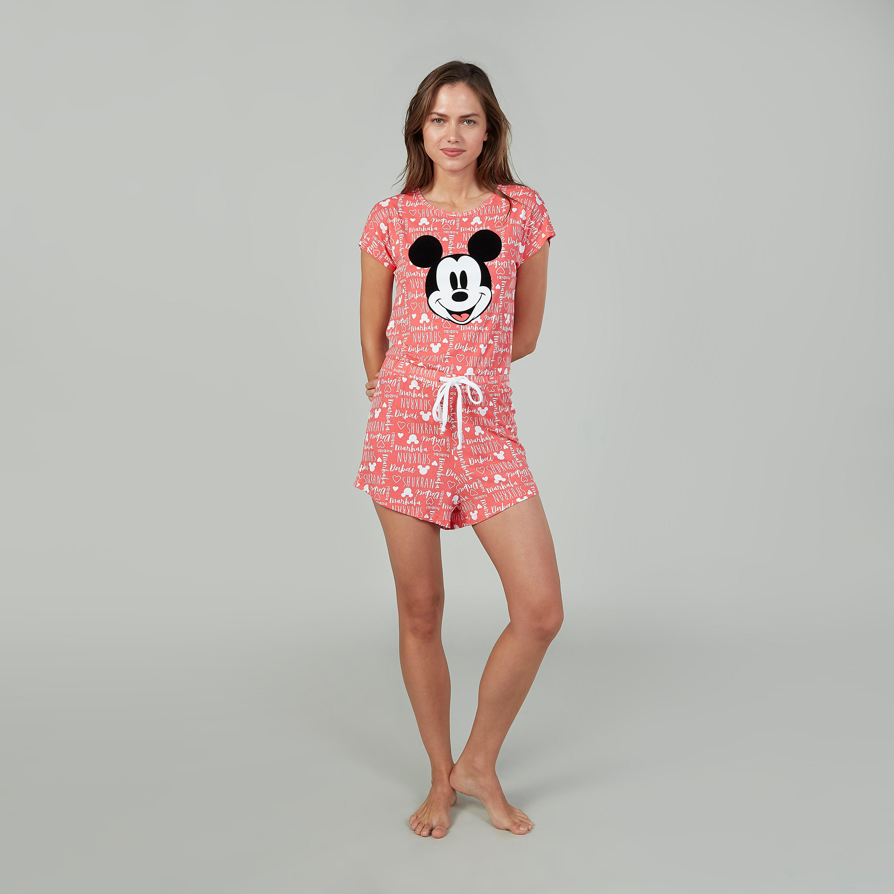 أفرول بأكمام قصيرة وياقة مستديرة وطبعات ميكي ماوس-women-clothing-nightwear-nighties-image-2