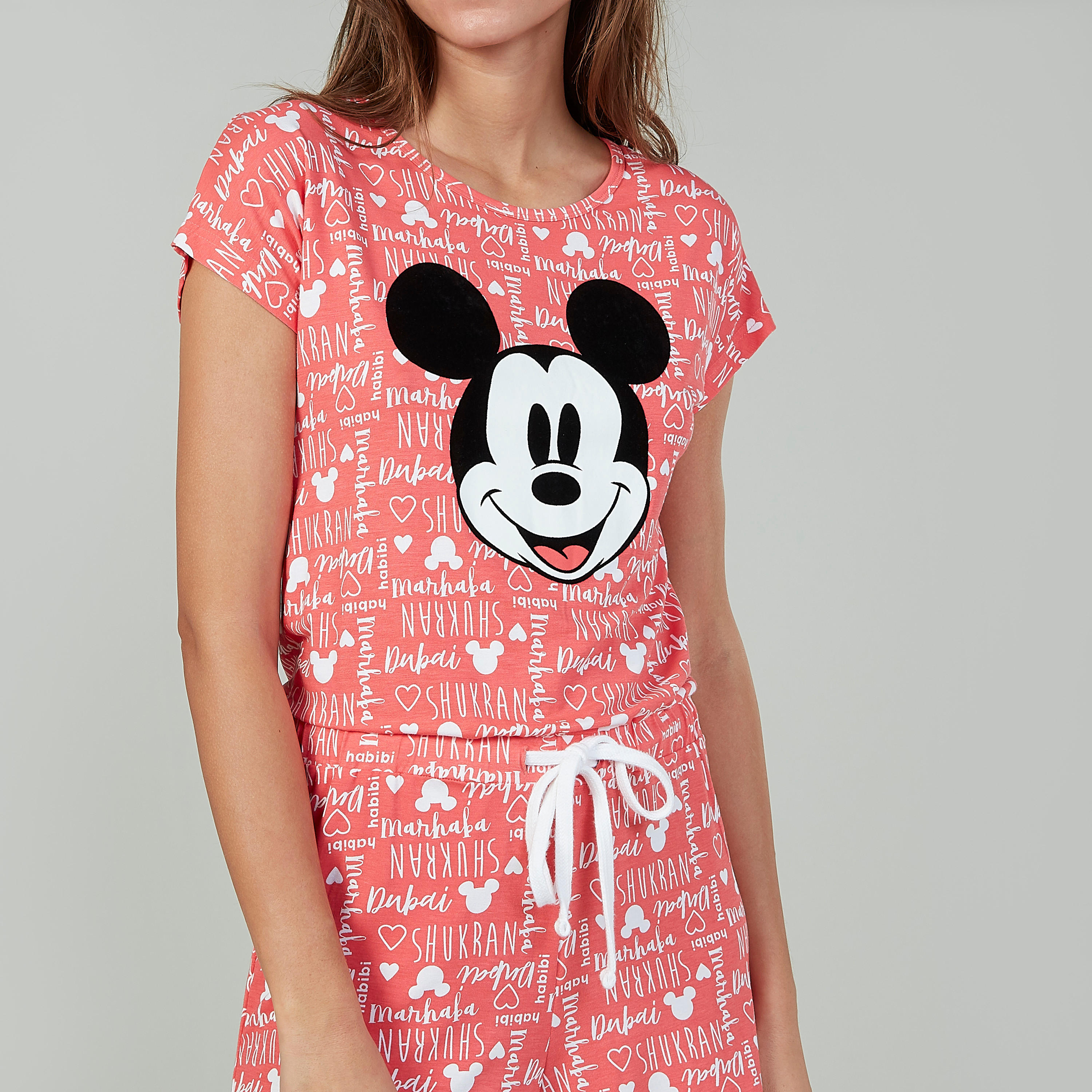 أفرول بأكمام قصيرة وياقة مستديرة وطبعات ميكي ماوس-women-clothing-nightwear-nighties-image-3