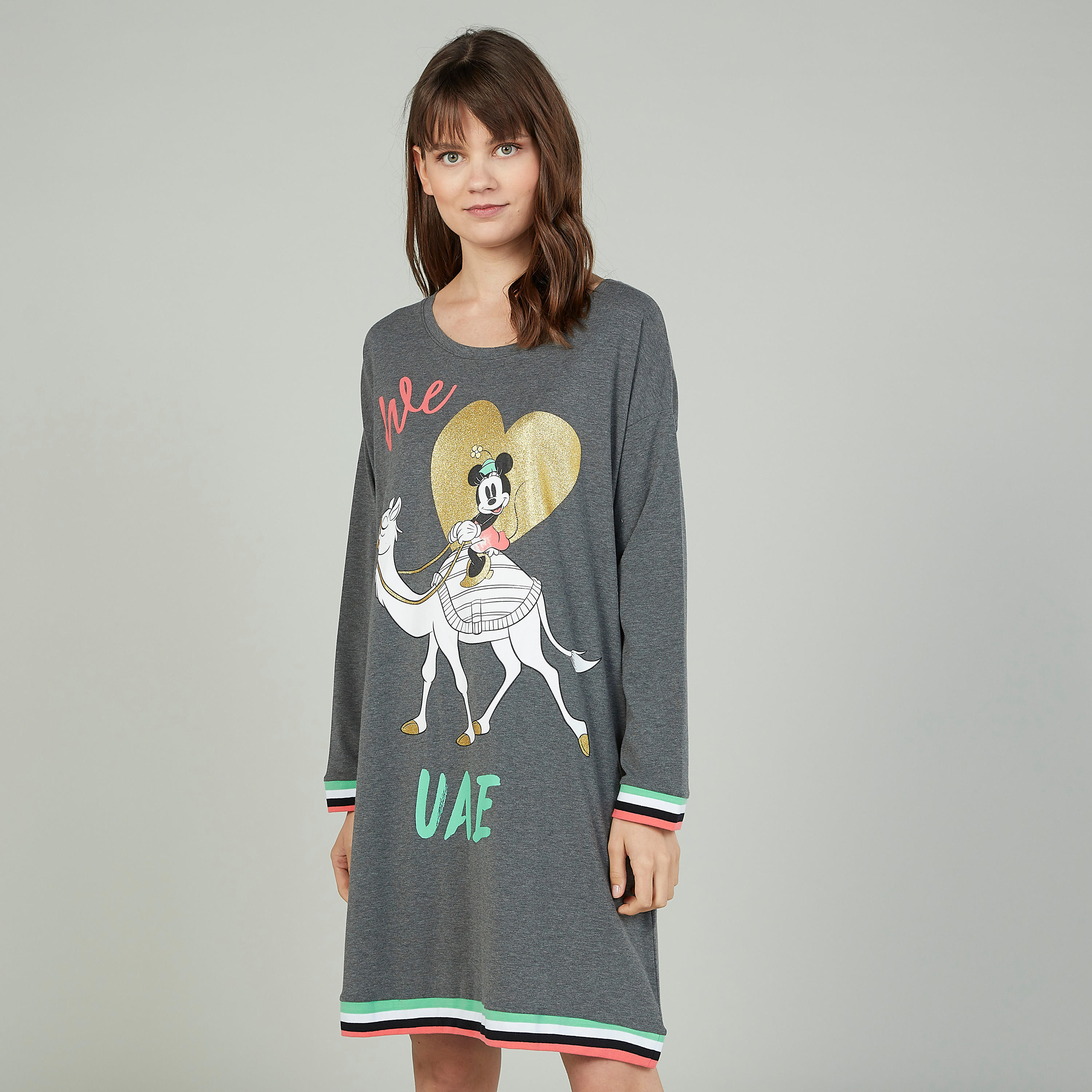 قميص نوم بياقة مستديرة وأكمام طويلة وطبعات ميني ماوس-women-clothing-nightwear-nighties-image-1