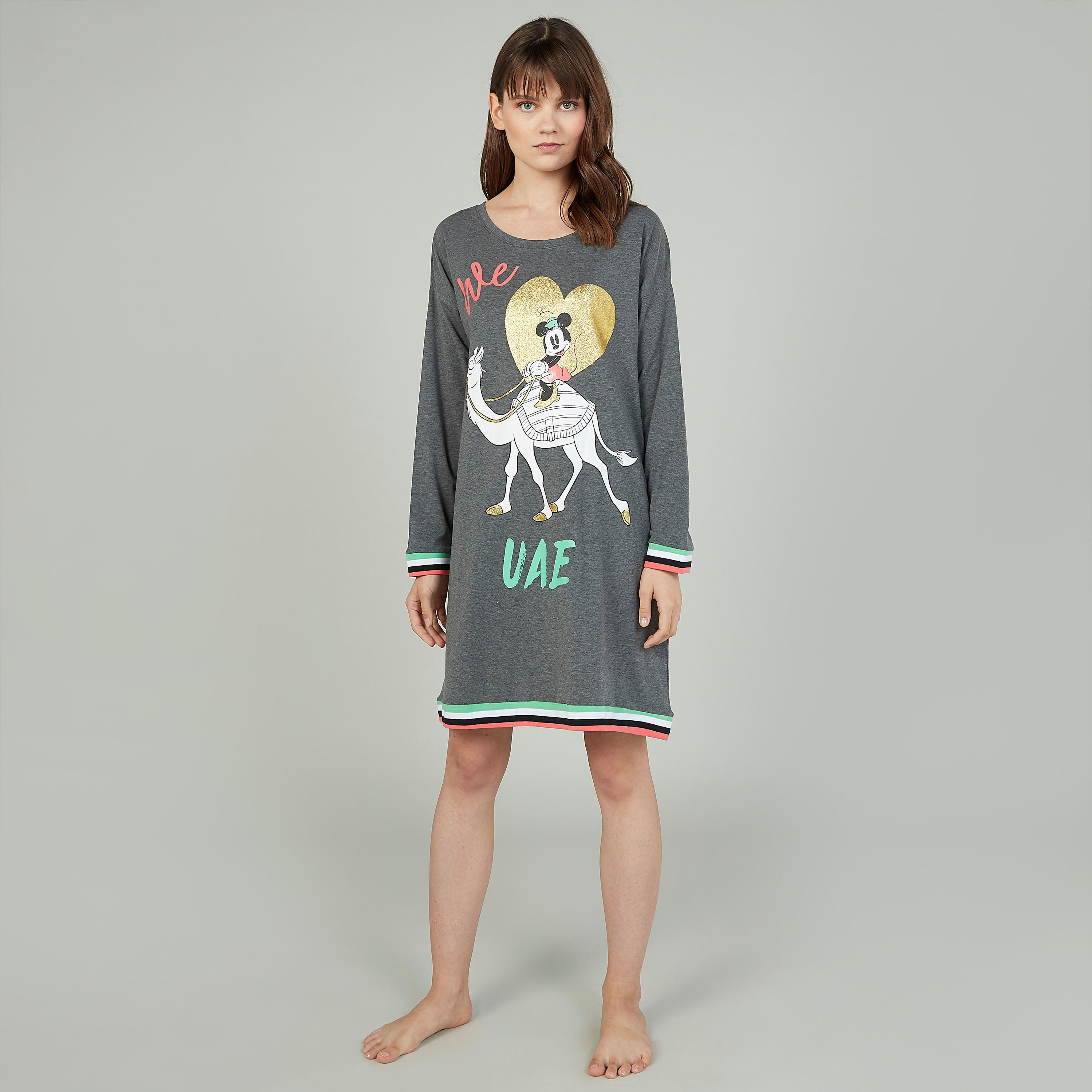 قميص نوم بياقة مستديرة وأكمام طويلة وطبعات ميني ماوس-women-clothing-nightwear-nighties-image-2