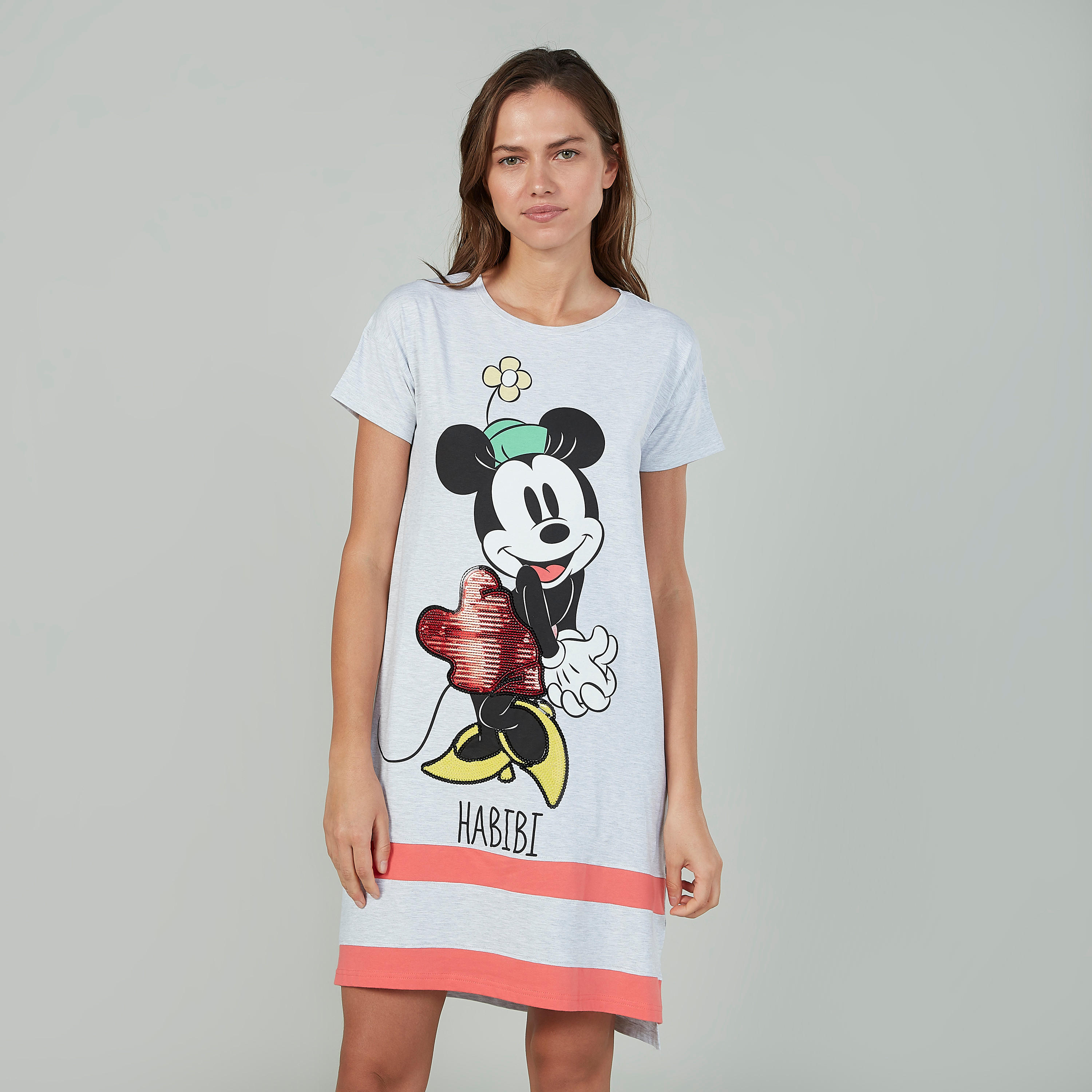 قميص نوم بياقة مستديرة وأكمام قصيرة وطبعات ميكي ماوس-women-clothing-nightwear-nighties-image-1