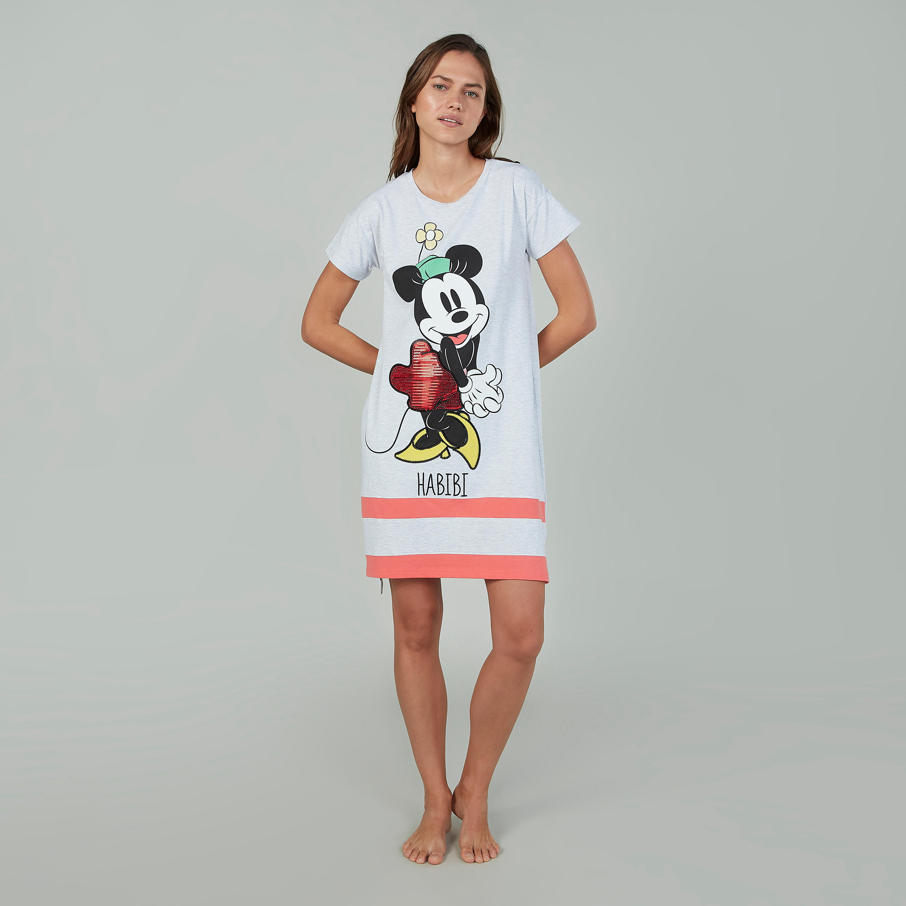 قميص نوم بياقة مستديرة وأكمام قصيرة وطبعات ميكي ماوس-women-clothing-nightwear-nighties-image-2