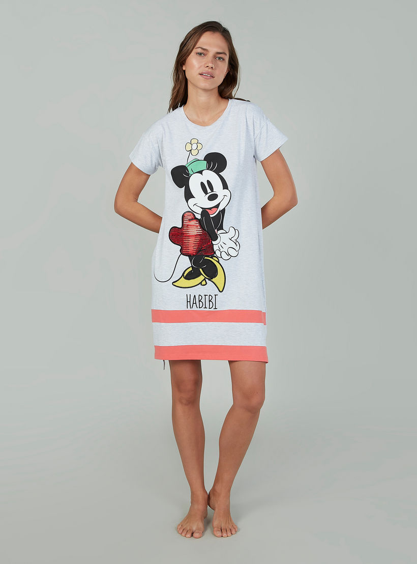 قميص نوم بياقة مستديرة وأكمام قصيرة وطبعات ميكي ماوس-women-clothing-nightwear-nighties-image-2