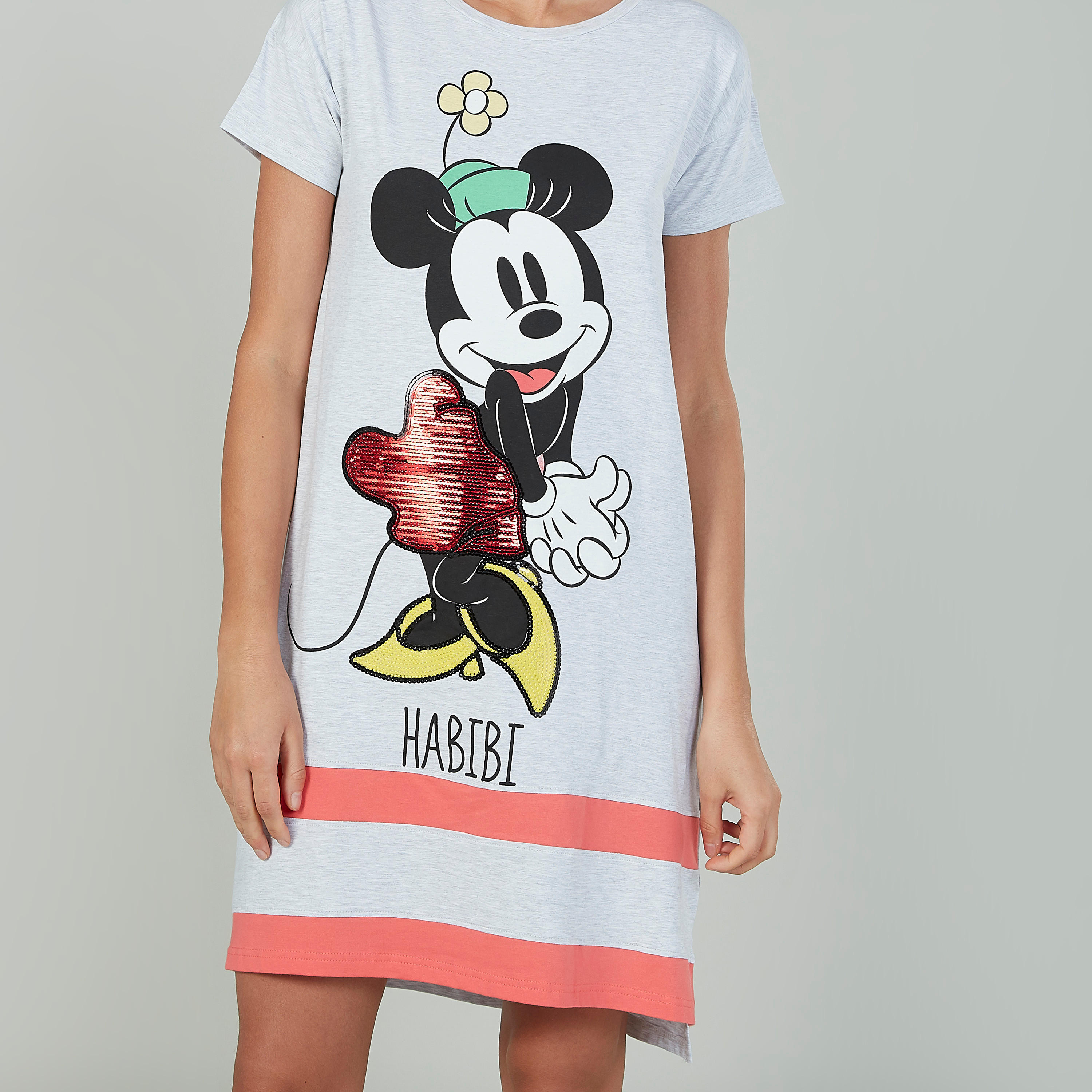 قميص نوم بياقة مستديرة وأكمام قصيرة وطبعات ميكي ماوس-women-clothing-nightwear-nighties-image-3