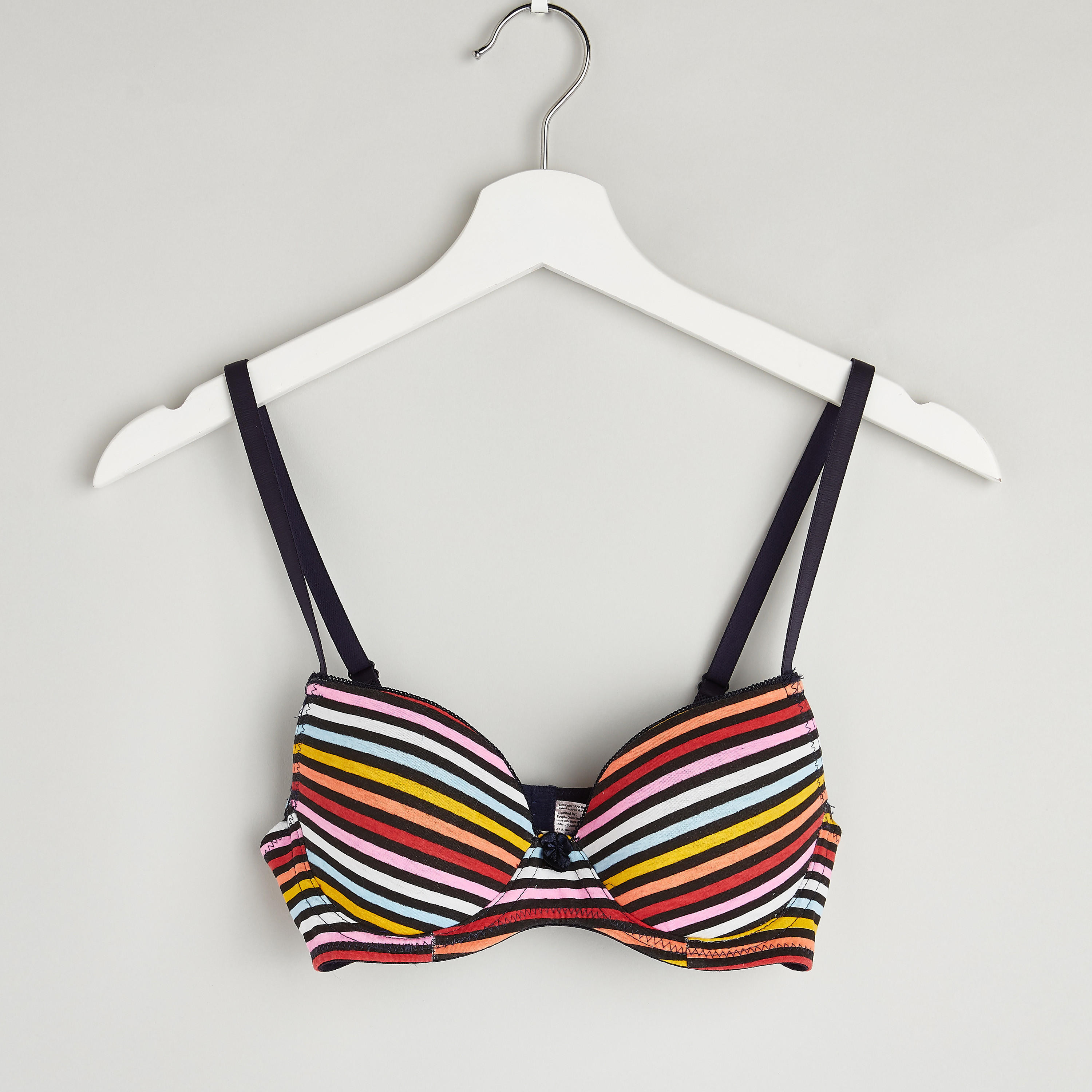 Striped Padded Plunge Bra with Hook and Eye Closure-women-clothing-lingerie-bras-image-1