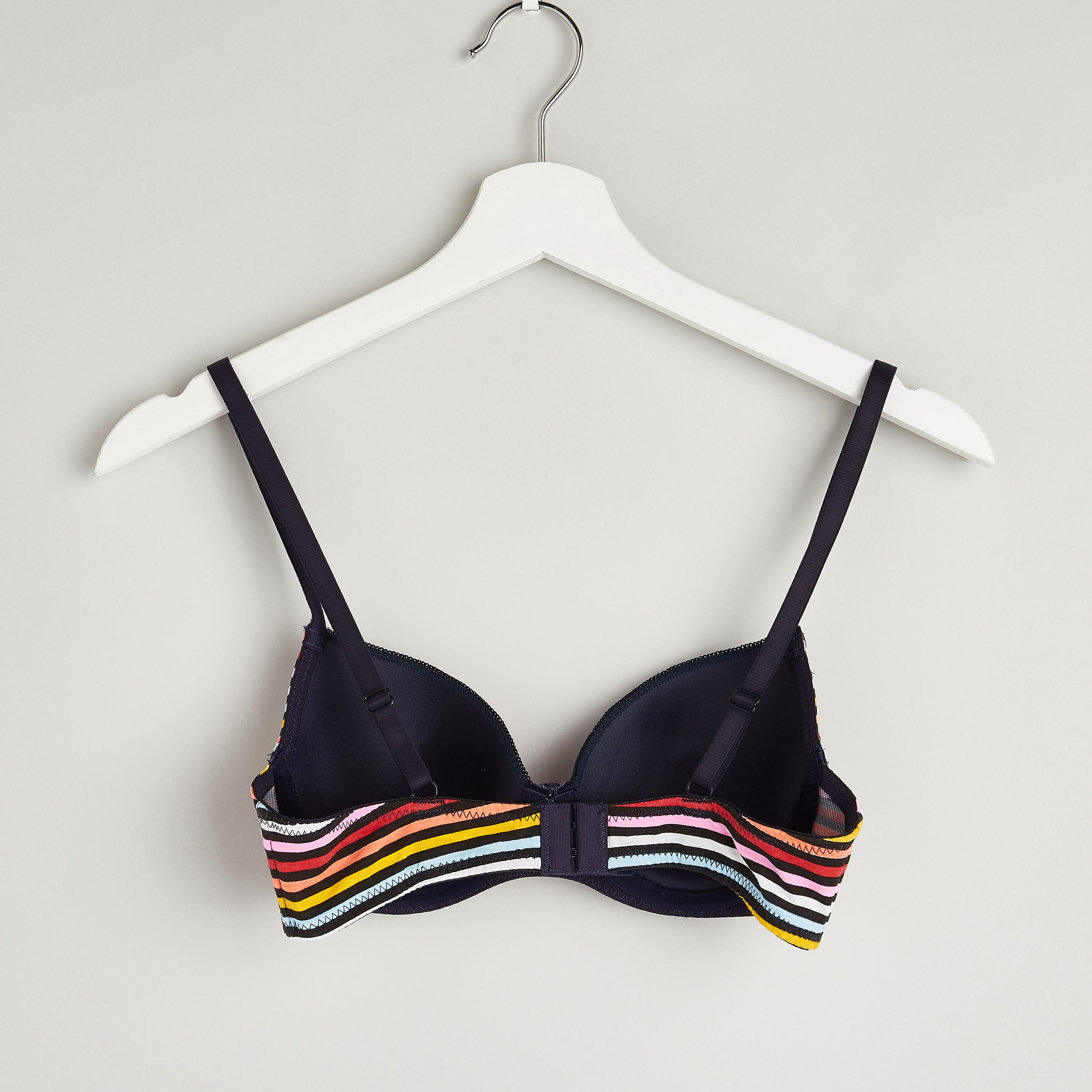 Striped Padded Plunge Bra with Hook and Eye Closure-women-clothing-lingerie-bras-image-2