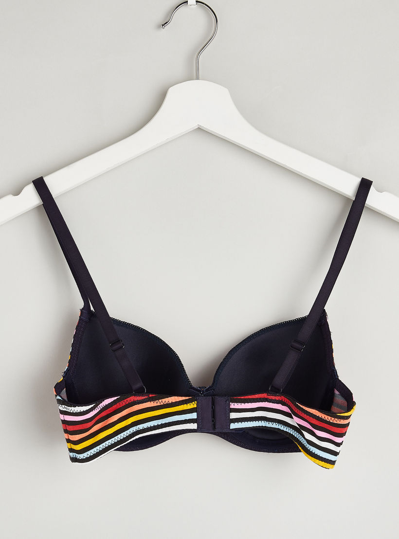 Striped Padded Plunge Bra with Hook and Eye Closure-women-clothing-lingerie-bras-image-2