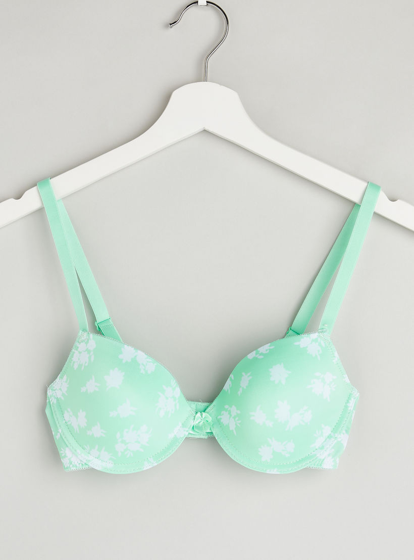 Printed Padded T-shirt Bra with Hook and Eye Closure-women-clothing-lingerie-bras-image-1