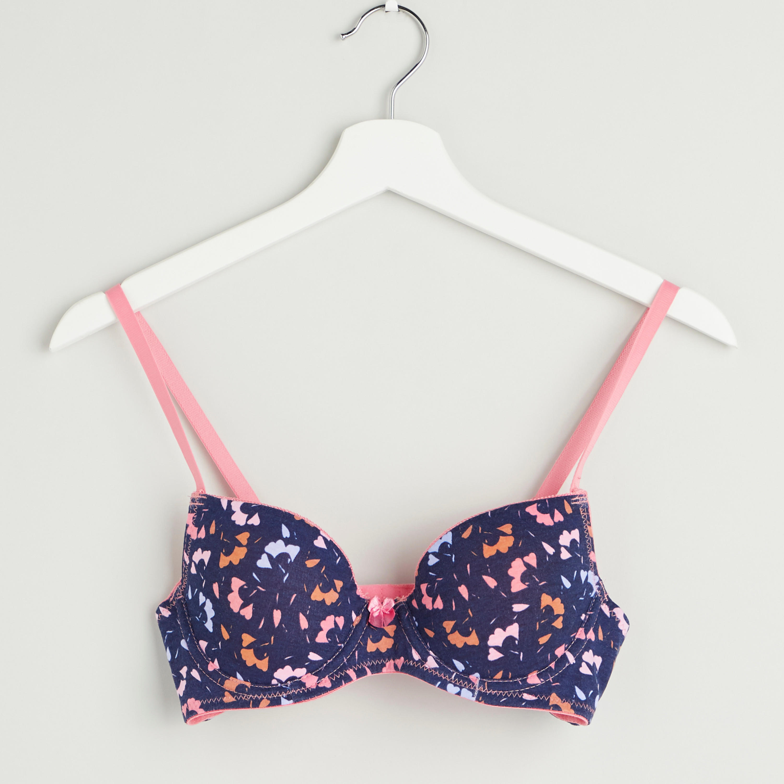 Printed Padded T-shirt Bra with Hook and Eye Closure-women-clothing-lingerie-bras-image-1
