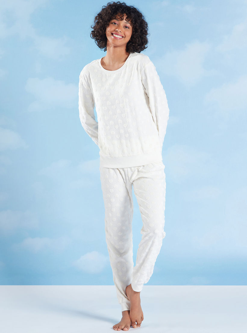 طقم بنطلون رياضي وتيشيرت بارز الملمس بأكمام طويلة-women-clothing-nightwear-pyjamas-longsets-image-1