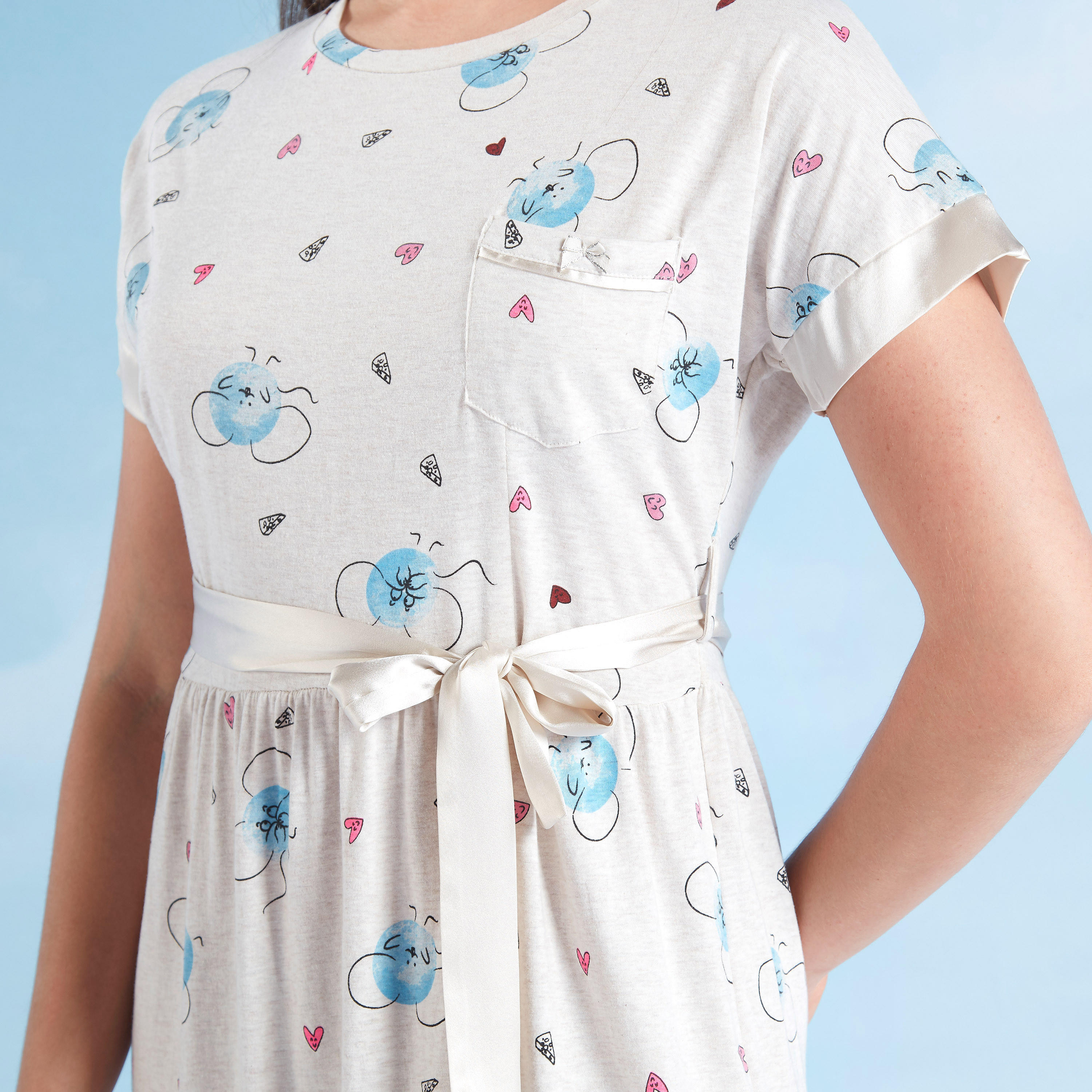 قميص نوم مستدام بأكمام قصيرة وأربطة وطبعات  -women-clothing-nightwear-nighties-image-3
