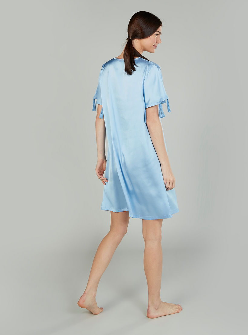 قميص نوم بياقة V وأكمام قصيرة بألوان متعددة - طقم من قطعتين-women-clothing-nightwear-nighties-image-5
