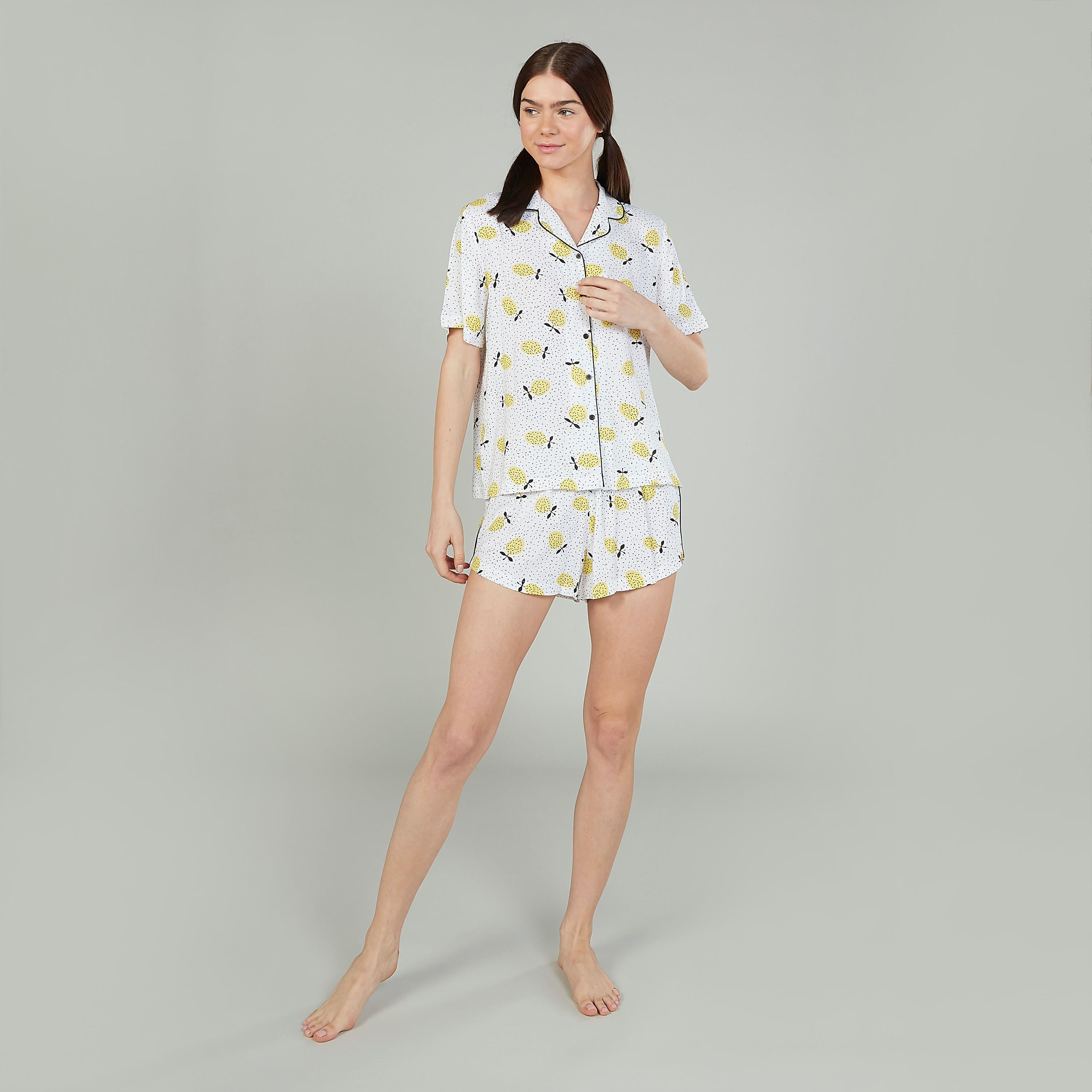 Printed Spread Collar Shirt with Shorts-women-clothing-nightwear-pyjamas-longsets-image-1