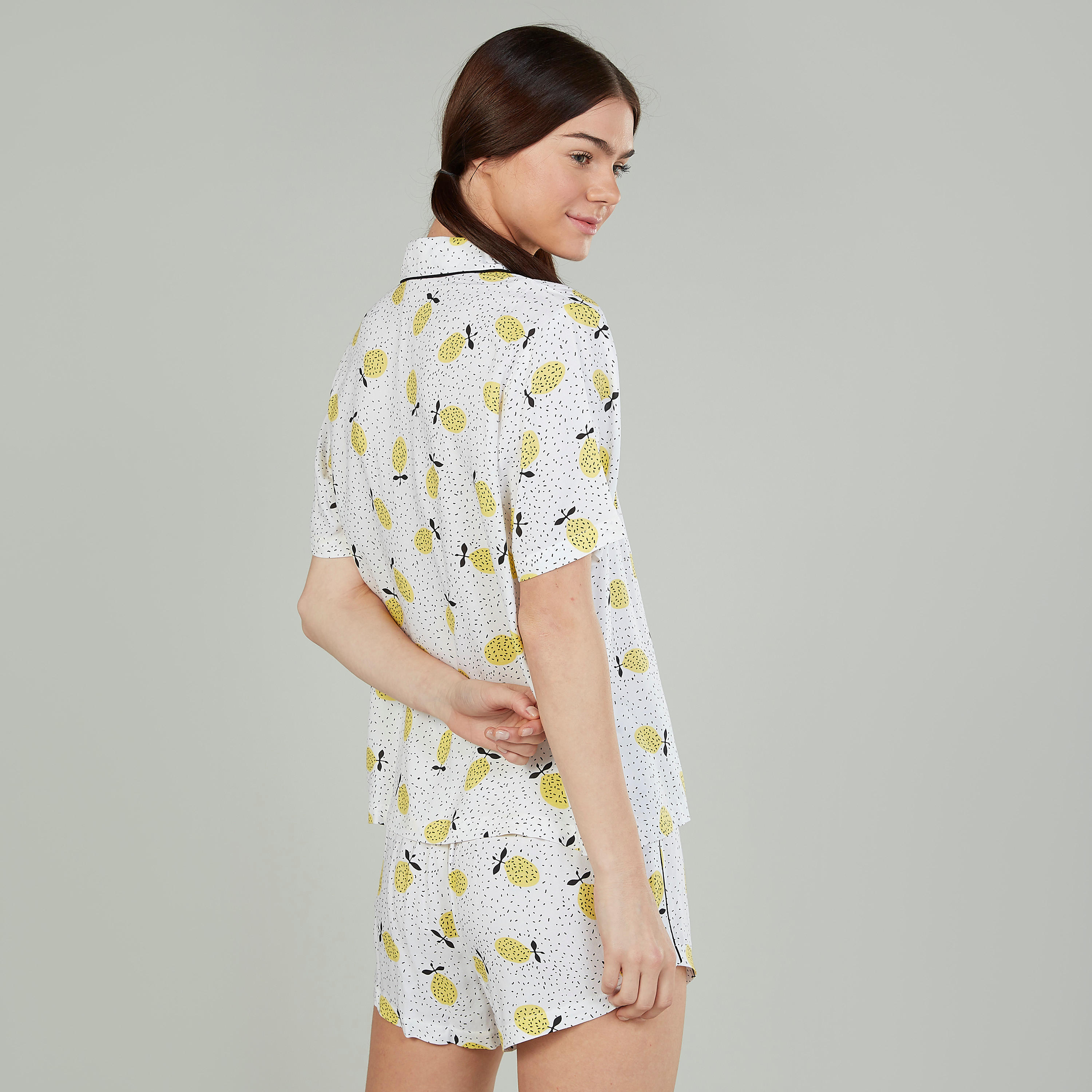 Printed Spread Collar Shirt with Shorts-women-clothing-nightwear-pyjamas-longsets-image-2
