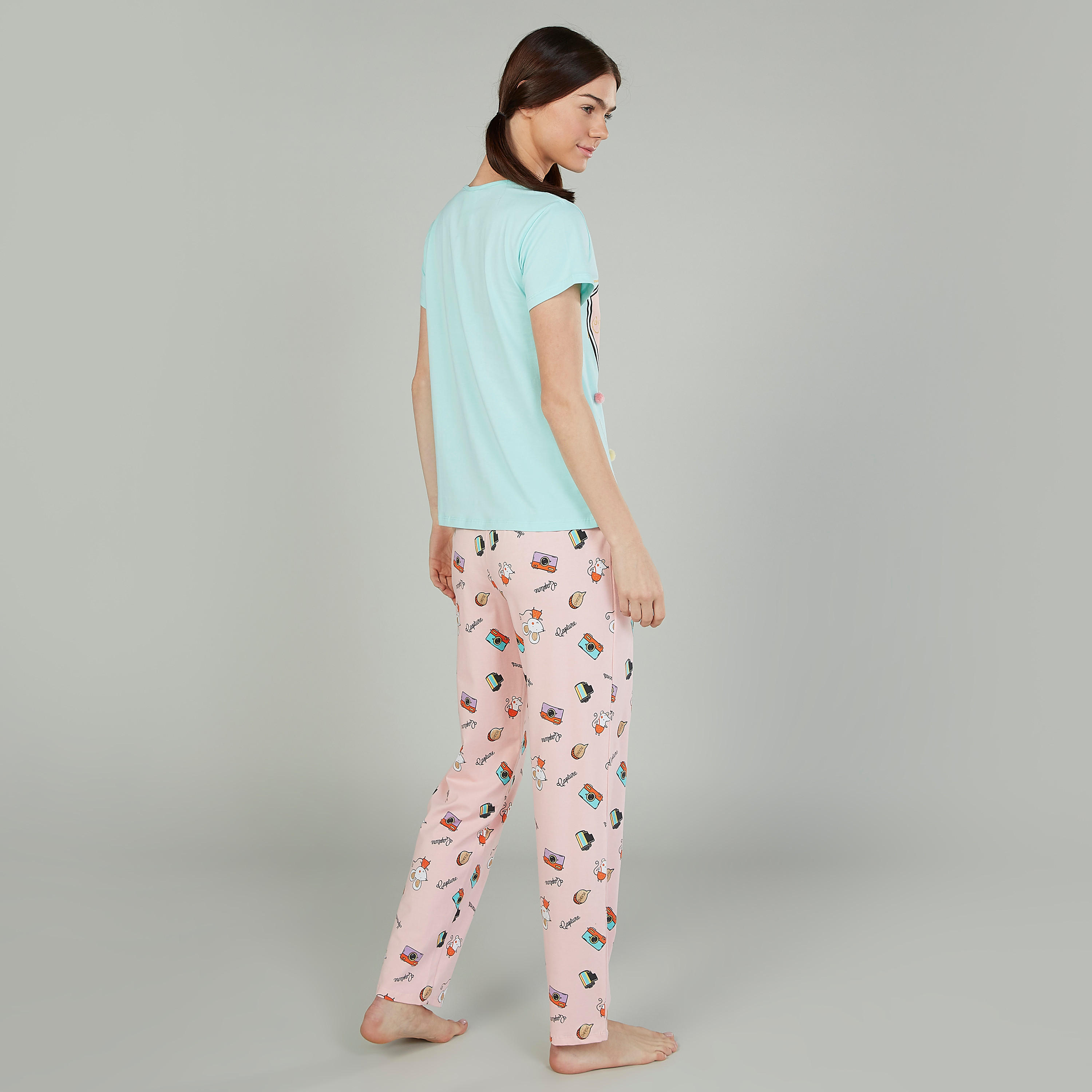 Printed Round Neck T-shirt and Full Length Pyjama Set-women-clothing-nightwear-pyjamas-longsets-image-2