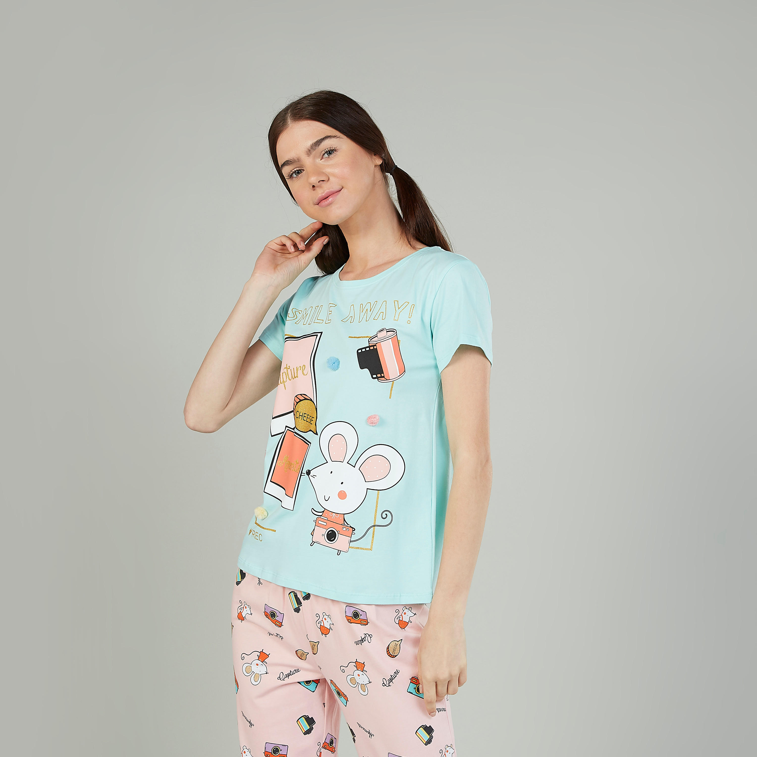 Printed Round Neck T-shirt and Full Length Pyjama Set-women-clothing-nightwear-pyjamas-longsets-image-3