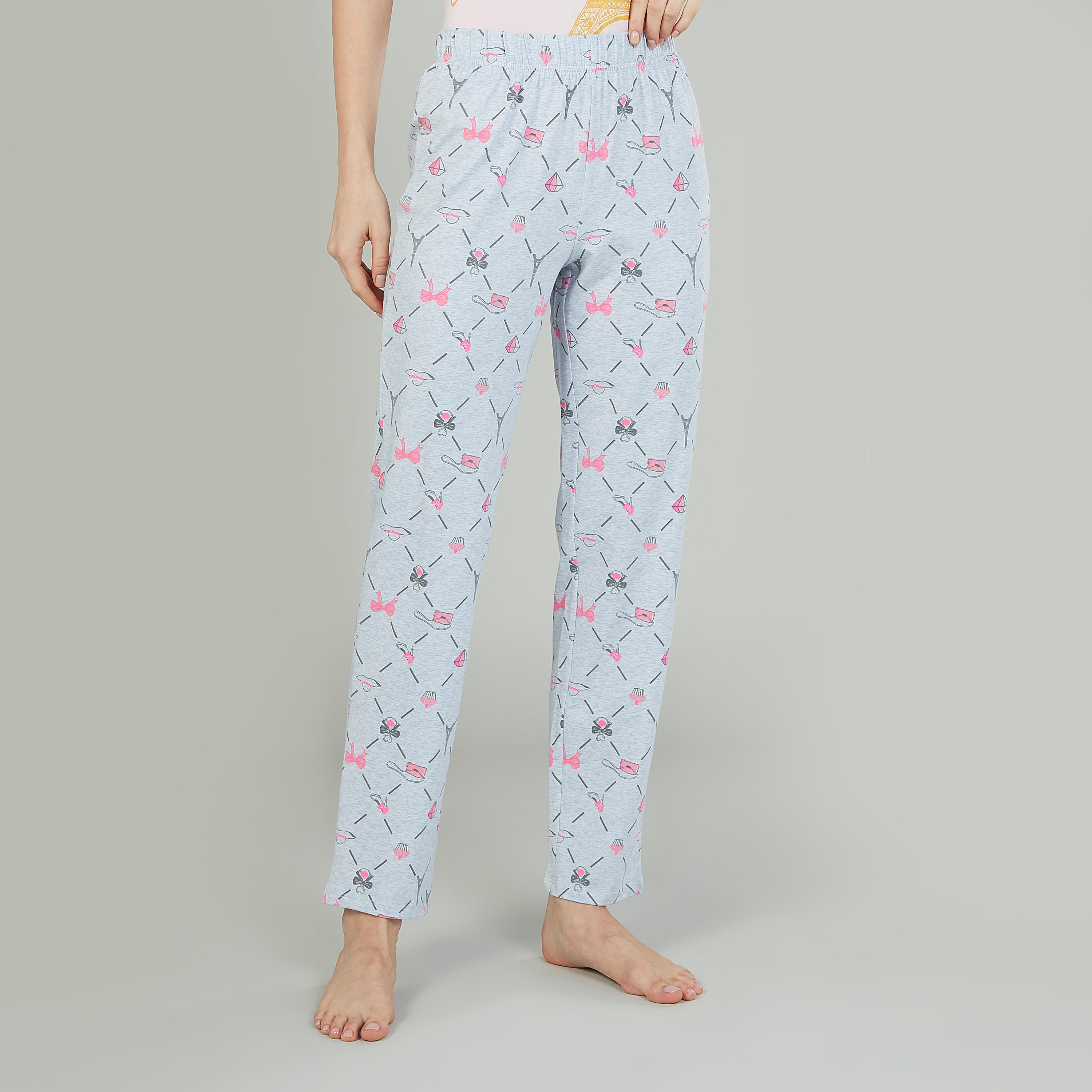 طقم بنطلون بيجاما وقناع للعينين وتيشيرت بياقة مستديرة وطبعات-women-clothing-nightwear-pyjamas-longsets-image-4