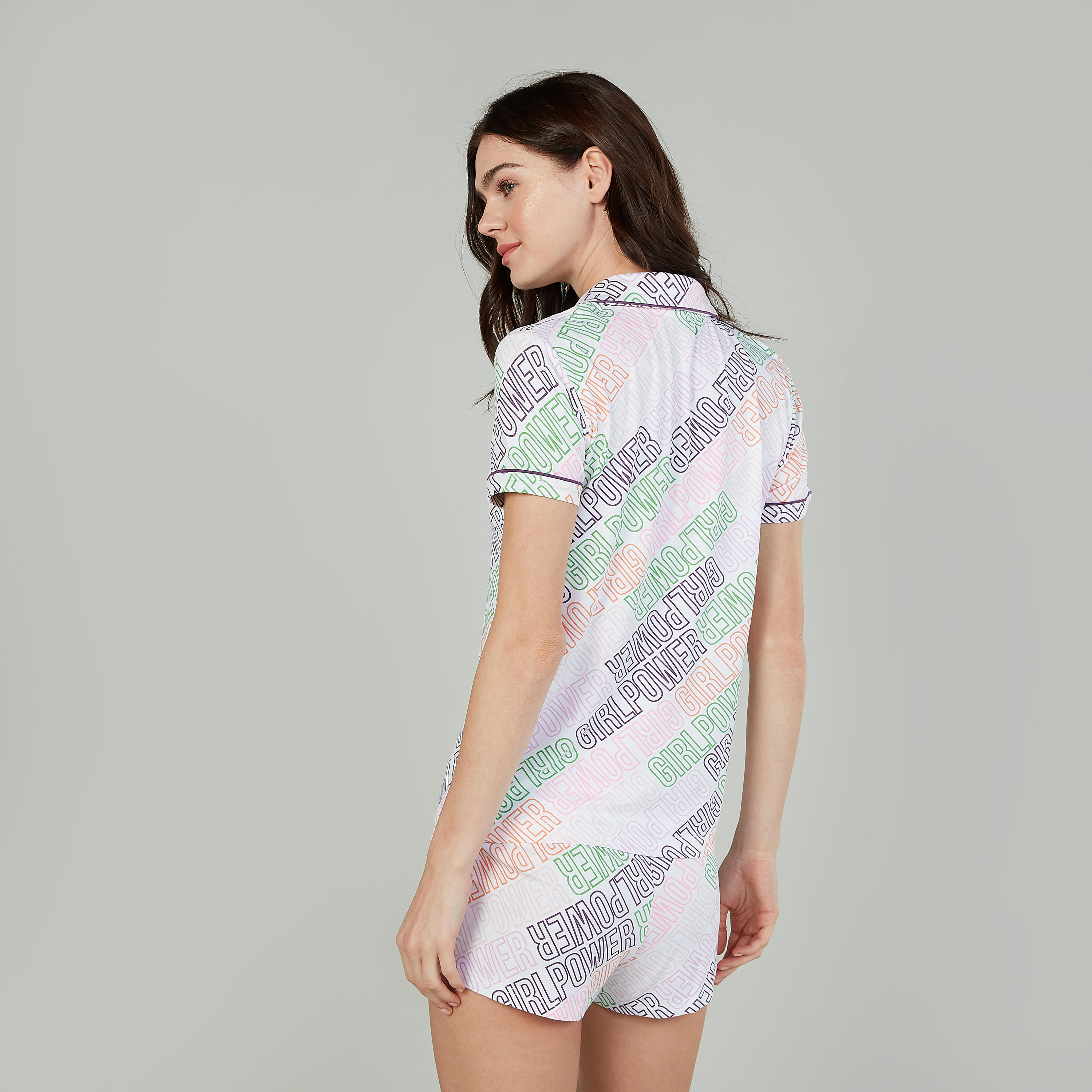 Printed Short Sleeves Shirt with Shorts-women-clothing-nightwear-pyjamas-longsets-image-4