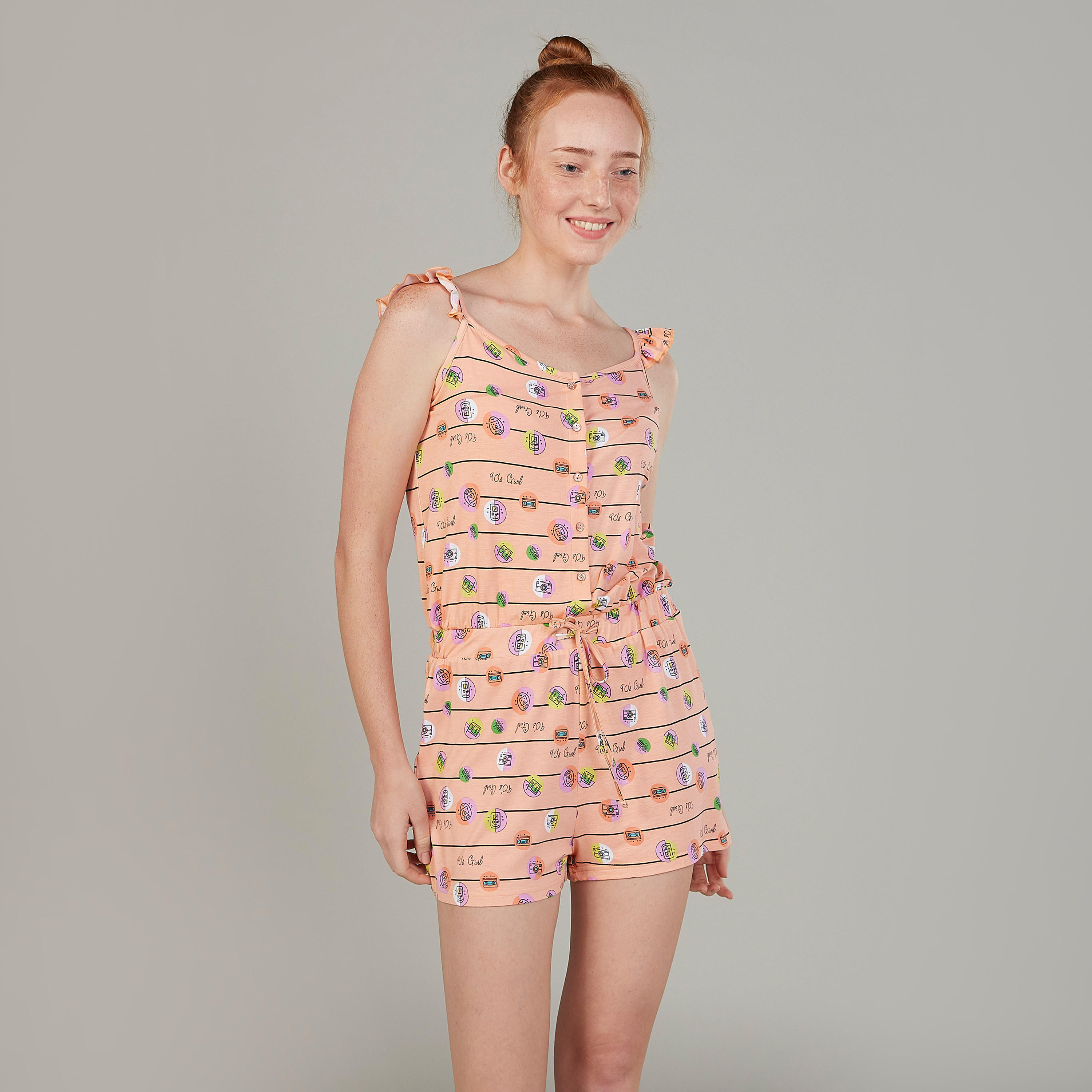 أفرول دون أكمام بتفاصيل جيوب وكشكش وطبعات-women-clothing-nightwear-nighties-image-1