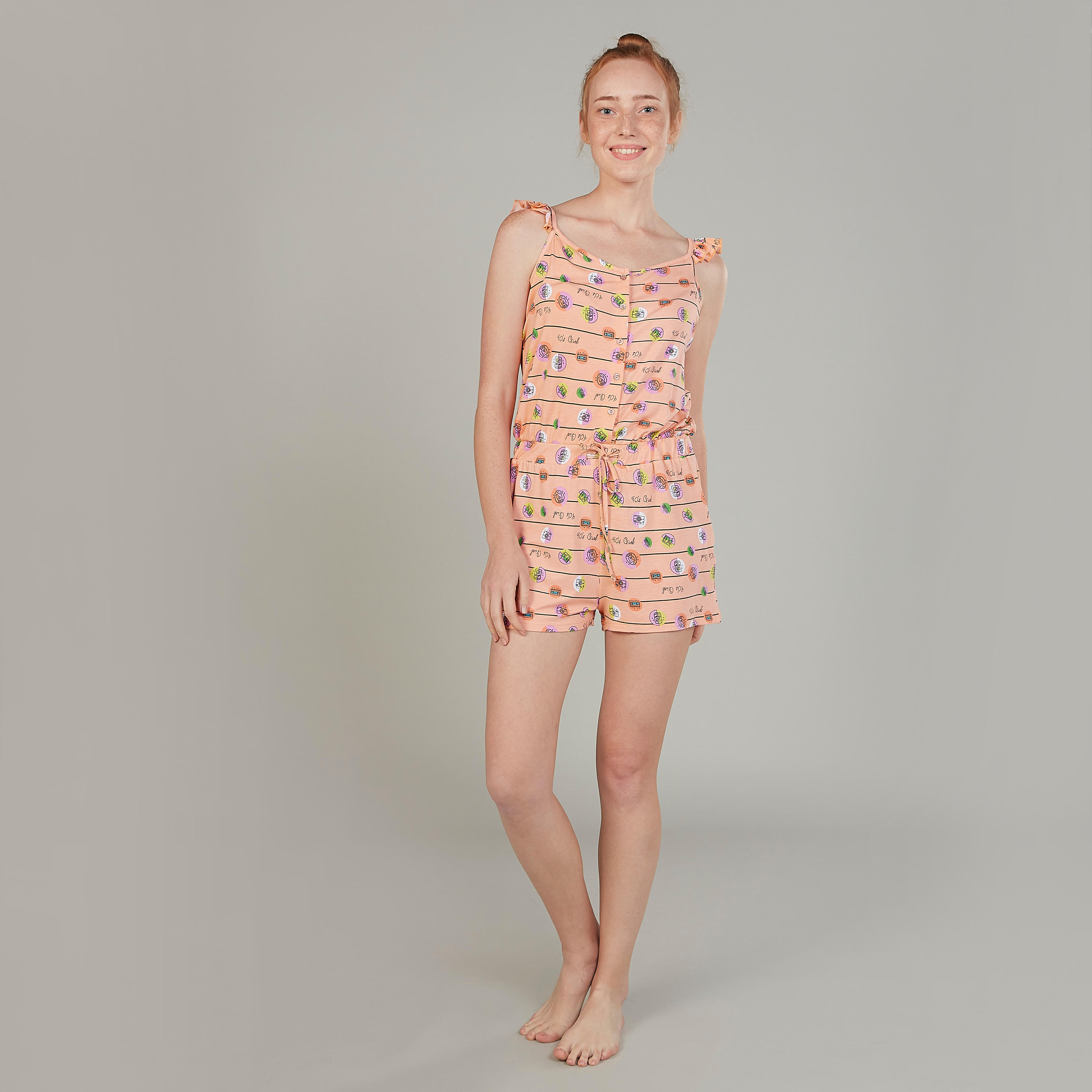 أفرول دون أكمام بتفاصيل جيوب وكشكش وطبعات-women-clothing-nightwear-nighties-image-2