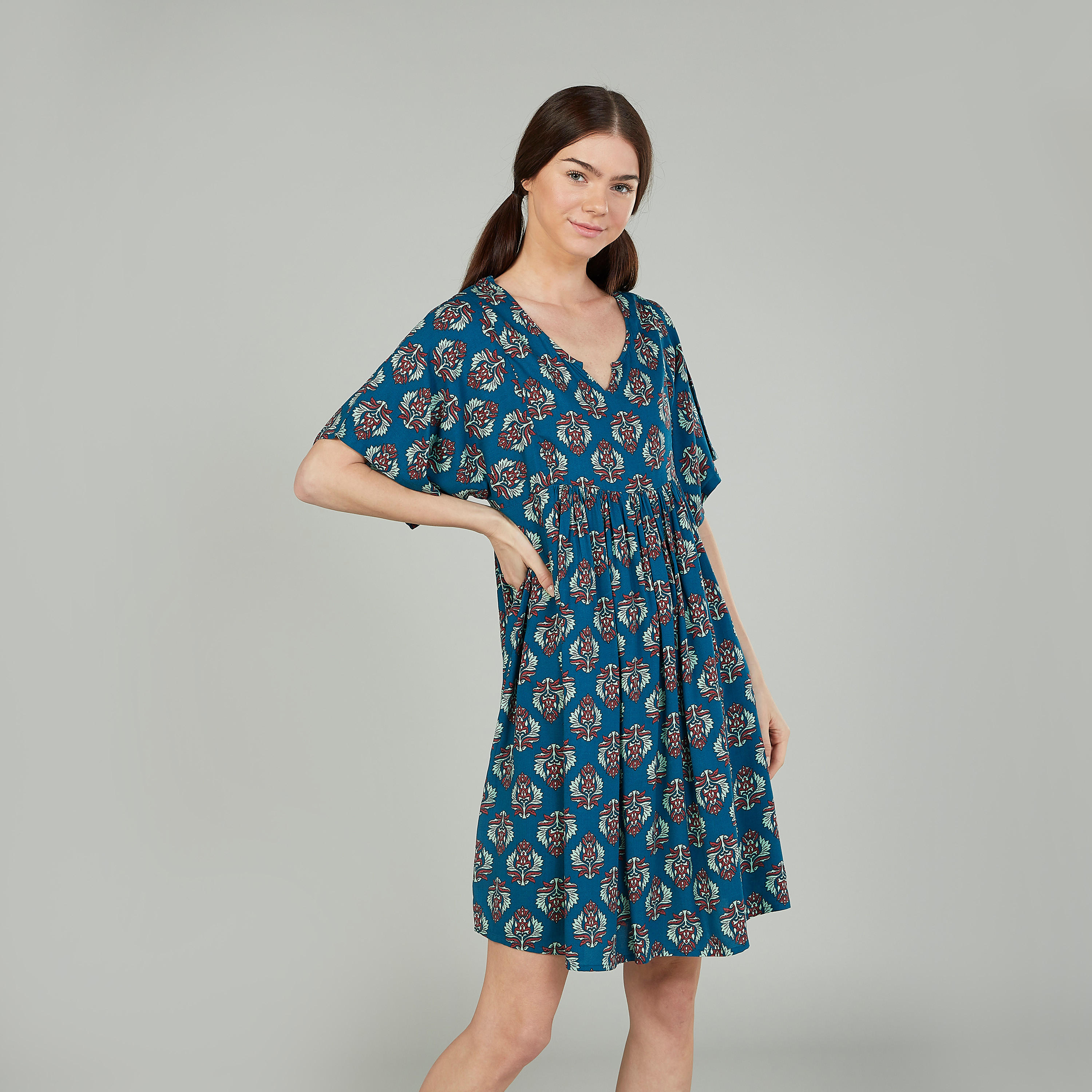 Set of 2 - Assorted Sleep Dress with V-neck and Short Sleeves-women-clothing-nightwear-nighties-image-2