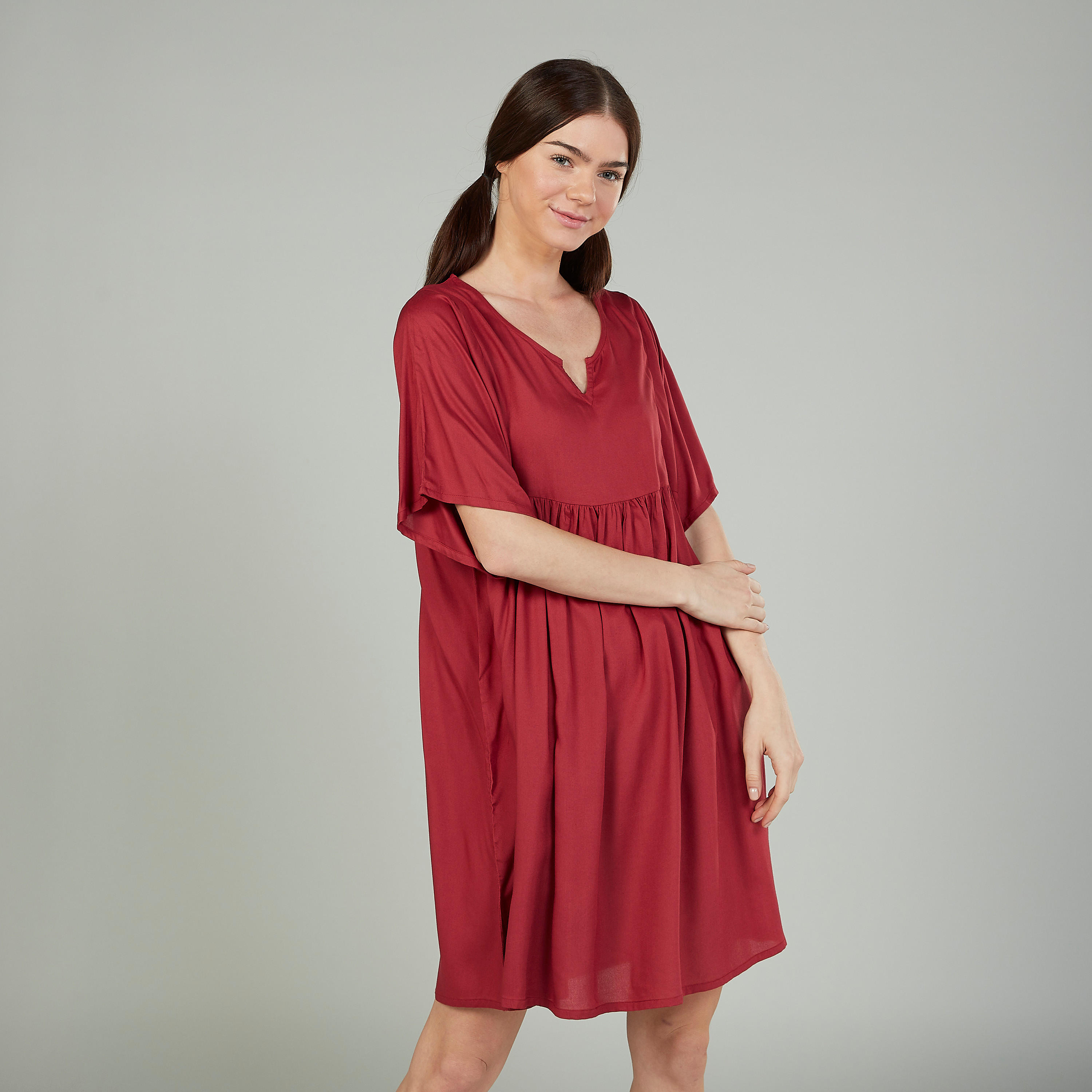 Set of 2 - Assorted Sleep Dress with V-neck and Short Sleeves-women-clothing-nightwear-nighties-image-3