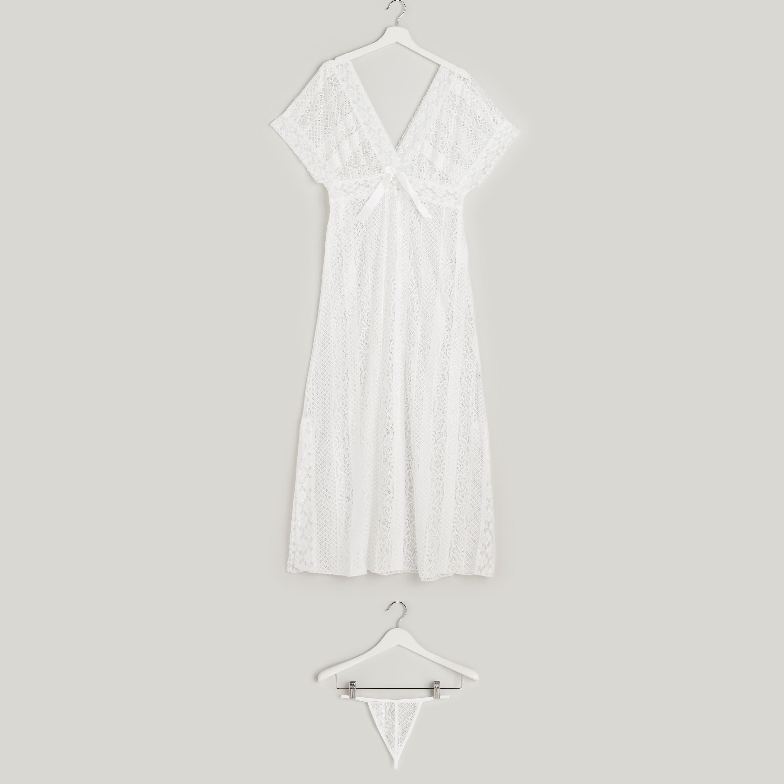 فستان دانتيل بياقة V مع ثونج-women-clothing-nightwear-nighties-image-1