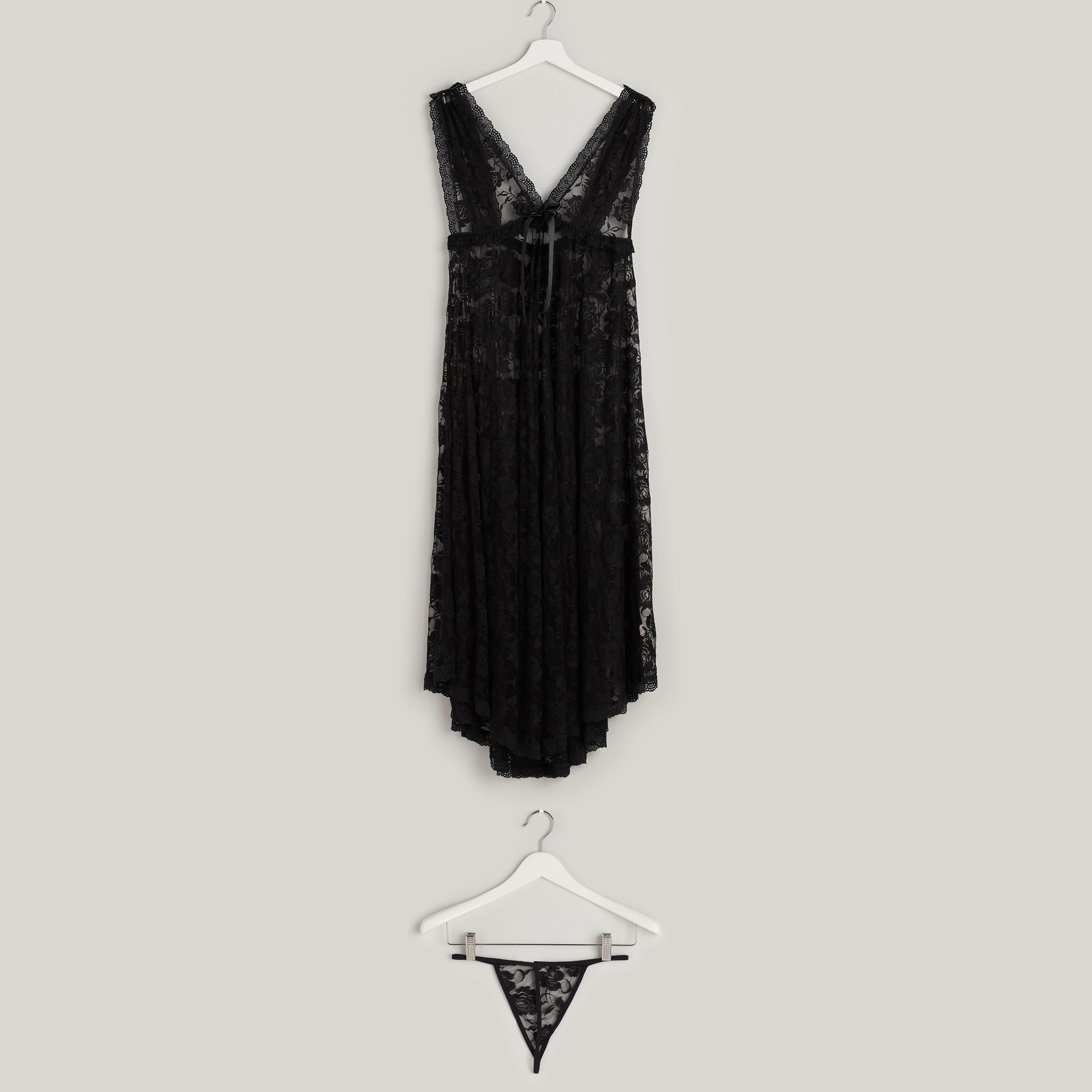 فستان نوم دانتيل دون أكمام بياقة V مع ثونج-women-clothing-nightwear-nighties-image-1