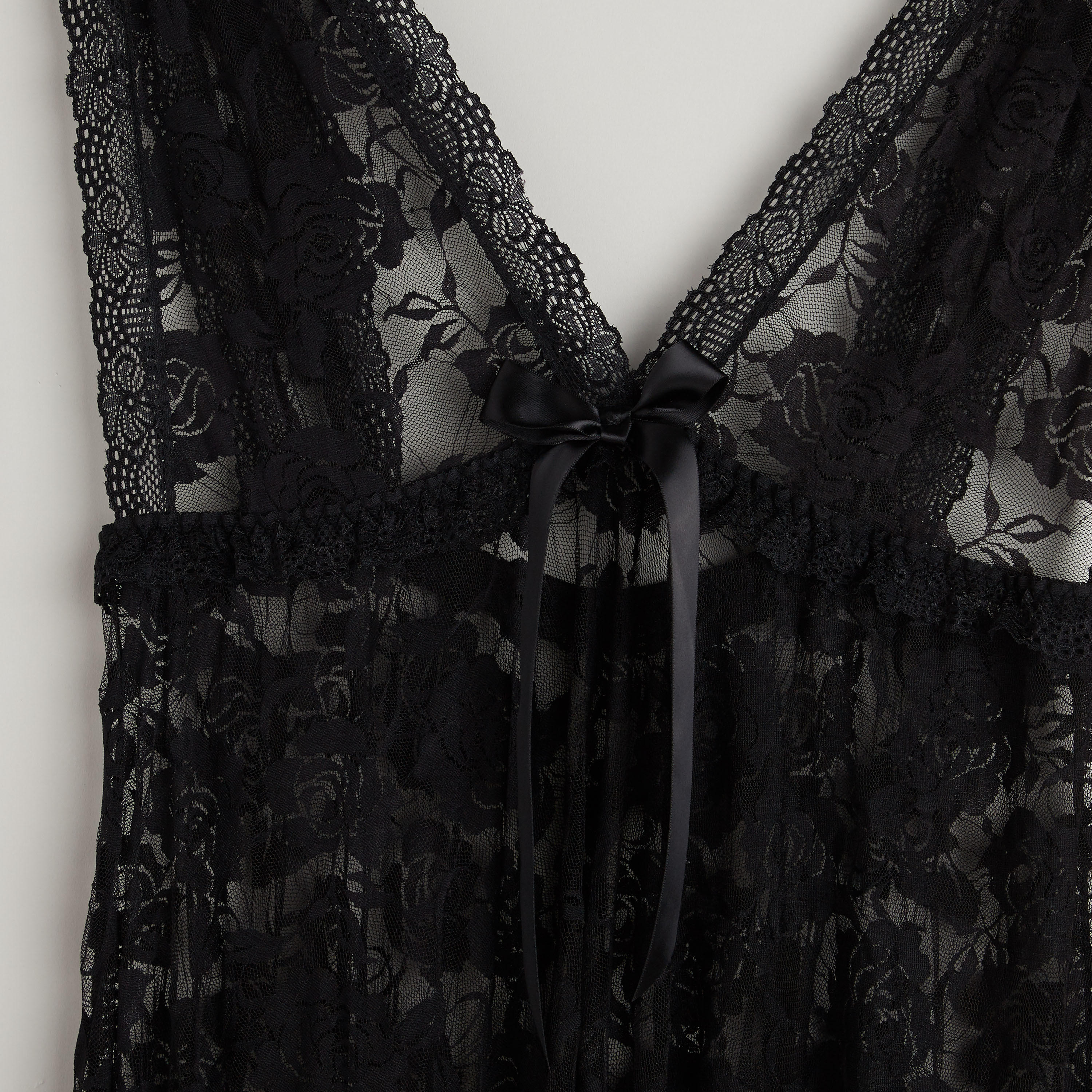 فستان نوم دانتيل دون أكمام بياقة V مع ثونج-women-clothing-nightwear-nighties-image-3