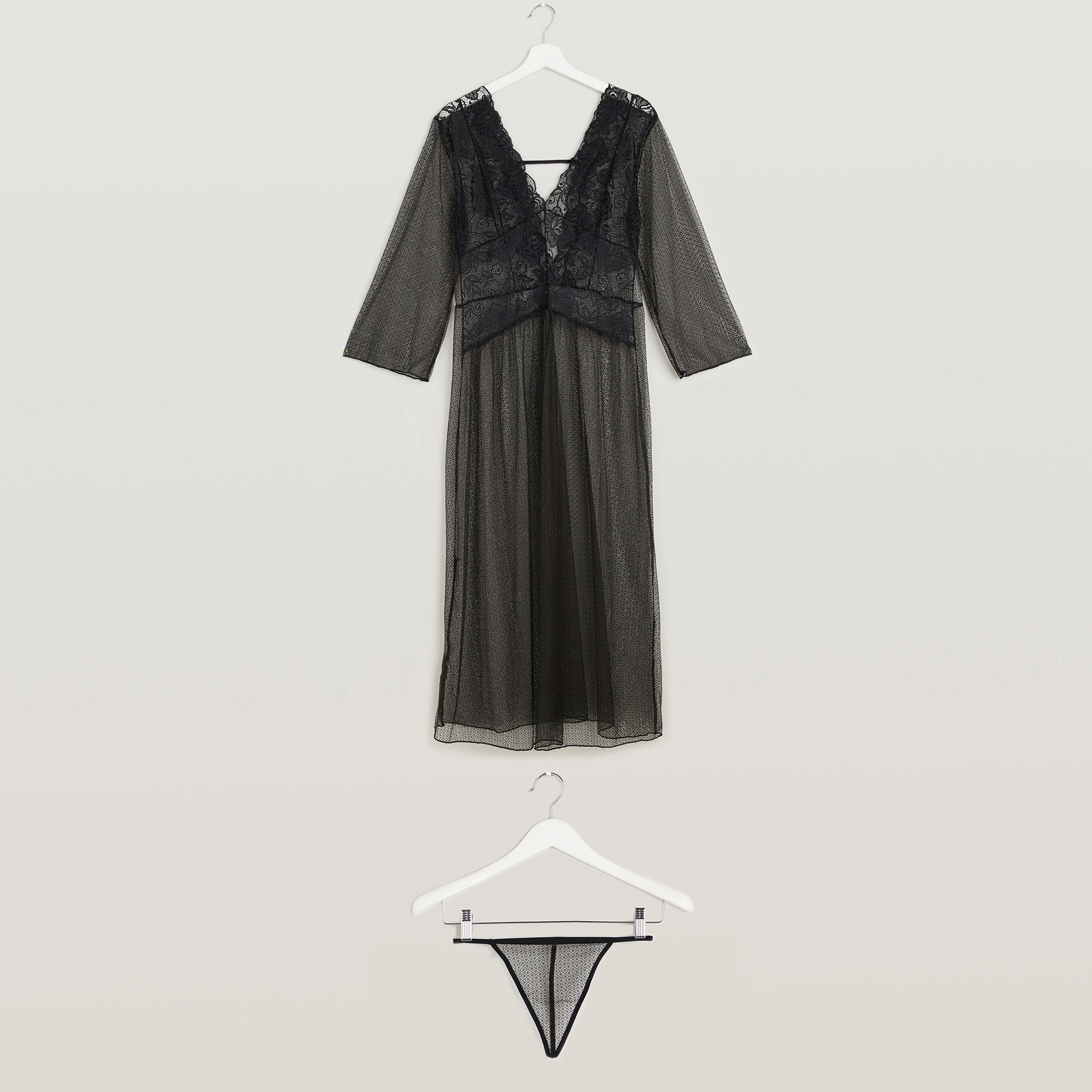 فستان دانتيل بياقة V مع ثونج-women-clothing-nightwear-nighties-image-1