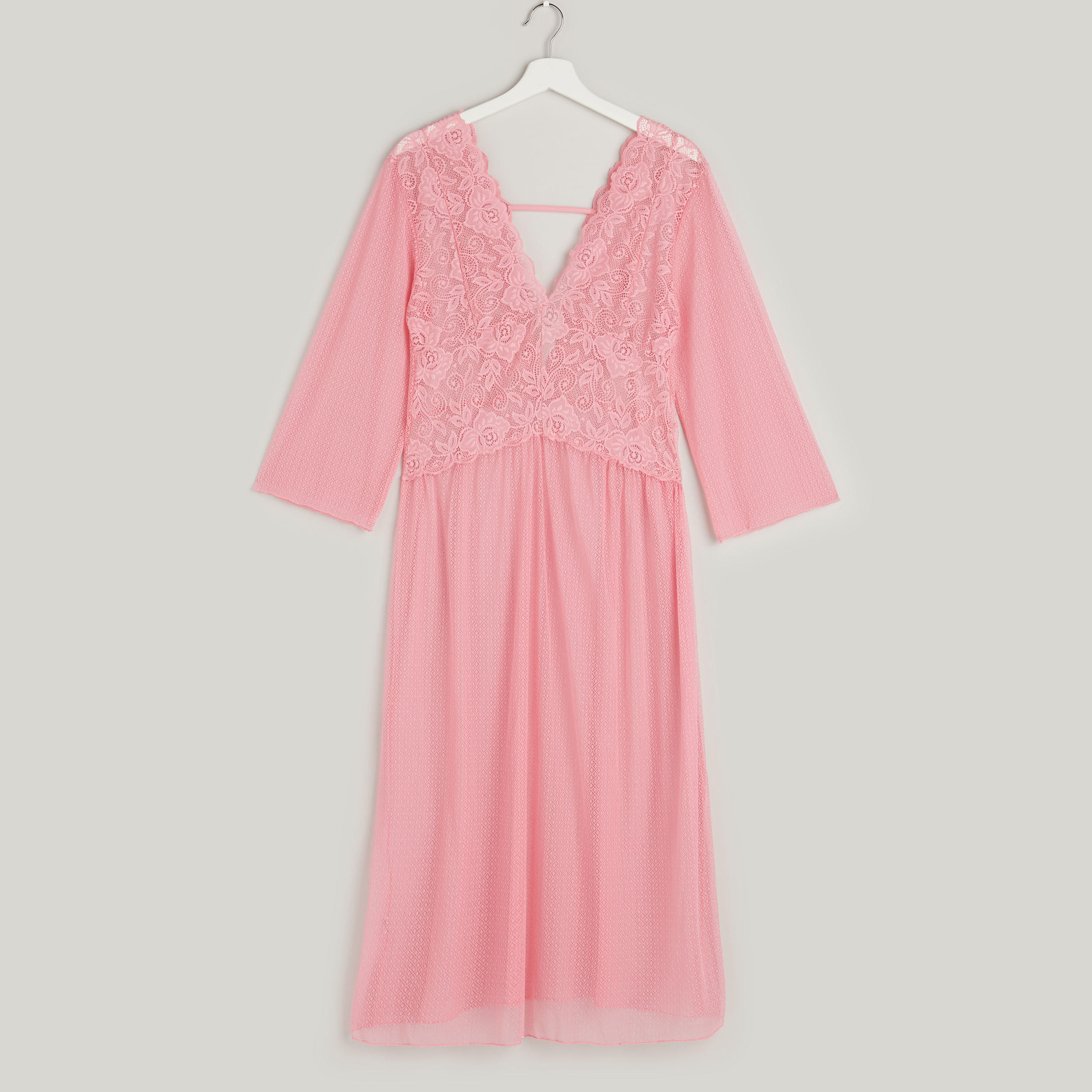 فستان نوم بأكمام طويلة بياقة v مع ثونج-women-clothing-nightwear-nighties-image-2