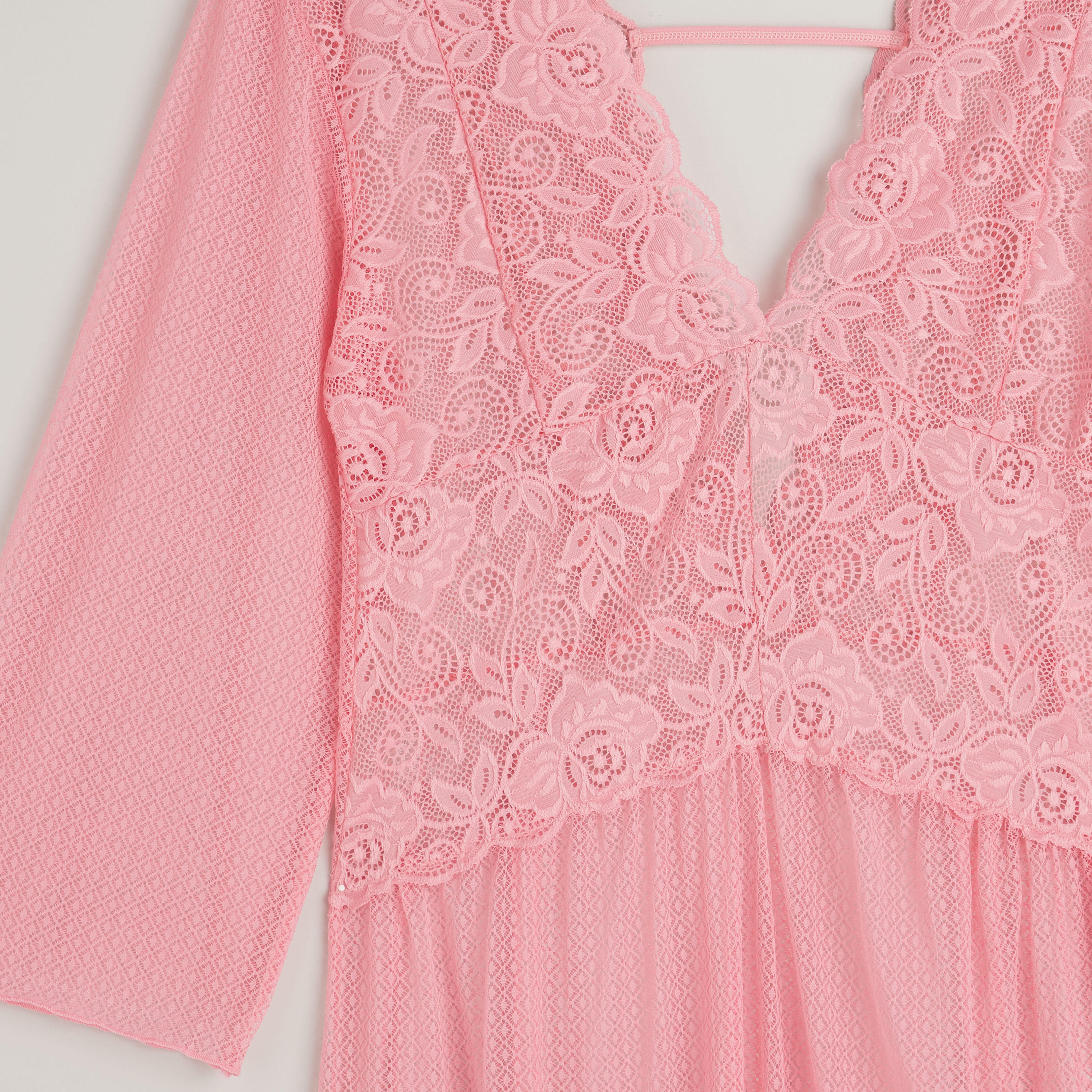 فستان نوم بأكمام طويلة بياقة v مع ثونج-women-clothing-nightwear-nighties-image-3