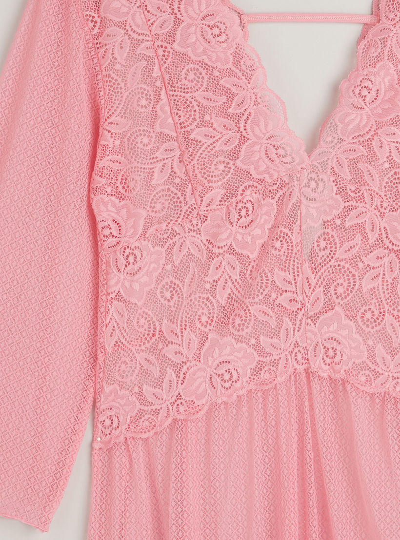 فستان نوم بأكمام طويلة بياقة v مع ثونج-women-clothing-nightwear-nighties-image-3